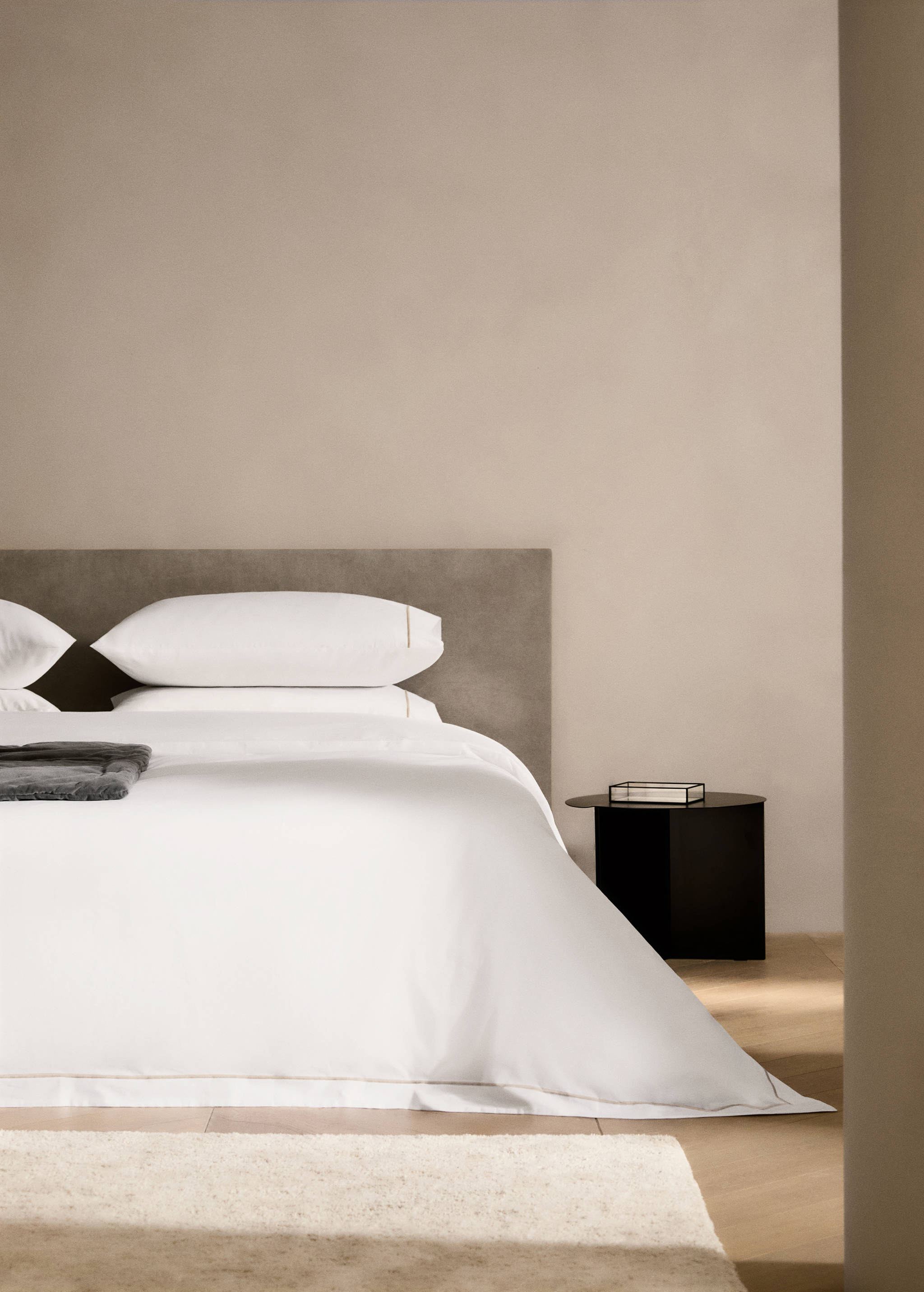 Percale cotton duvet cover with scalloped detail Single bed - General plane