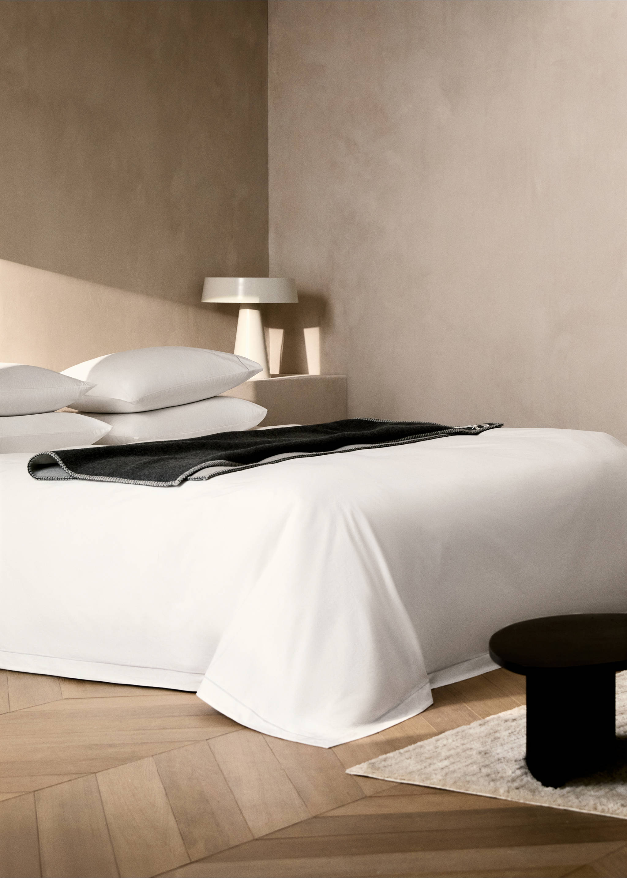 Percale cotton duvet cover with scalloped detail Single bed - General plane, Grey. Ref: 87002958-00.
