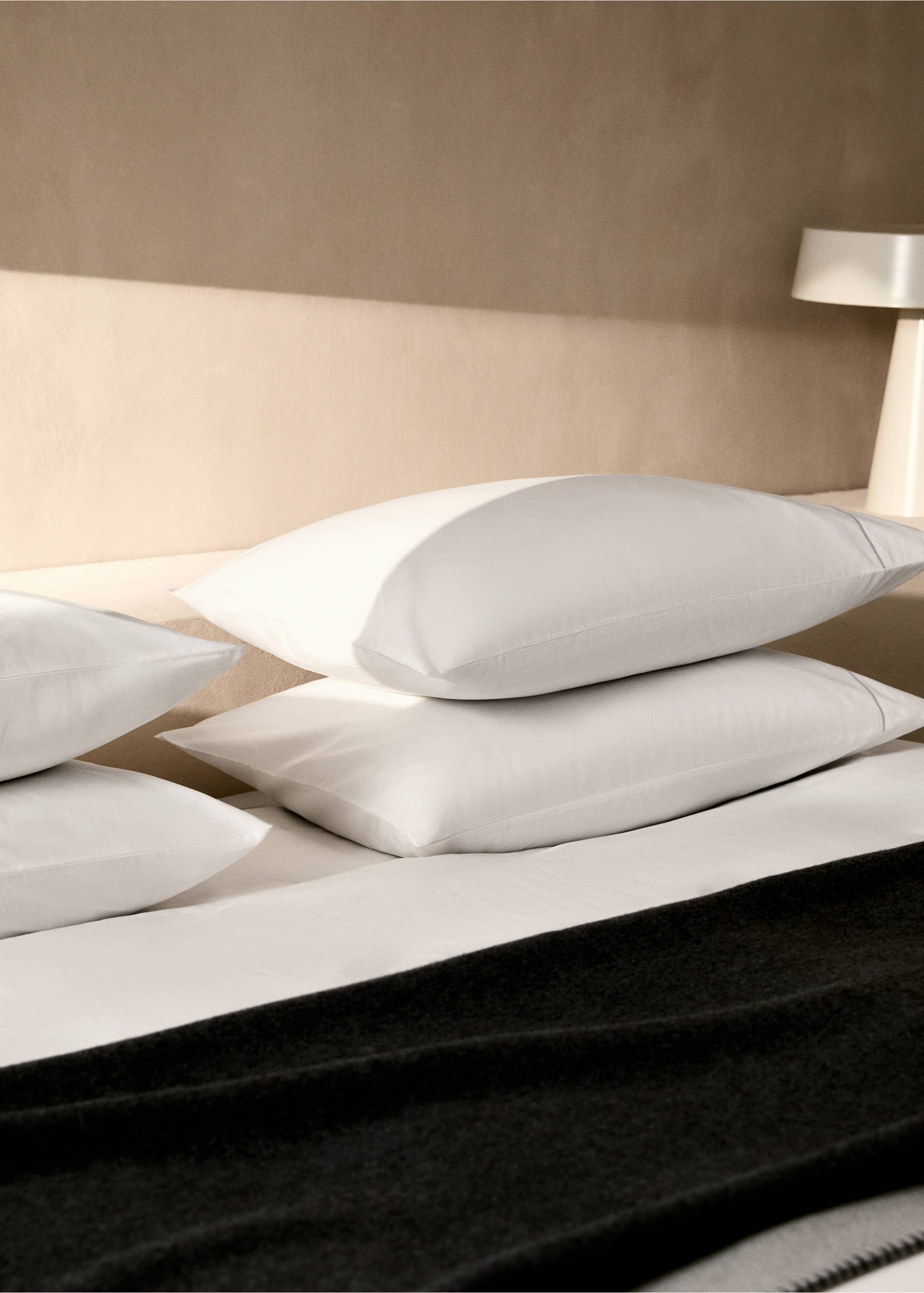 Percale cotton duvet cover with scalloped detail Single bed - Details of the article 7, Grey. Ref: 87002958-00.