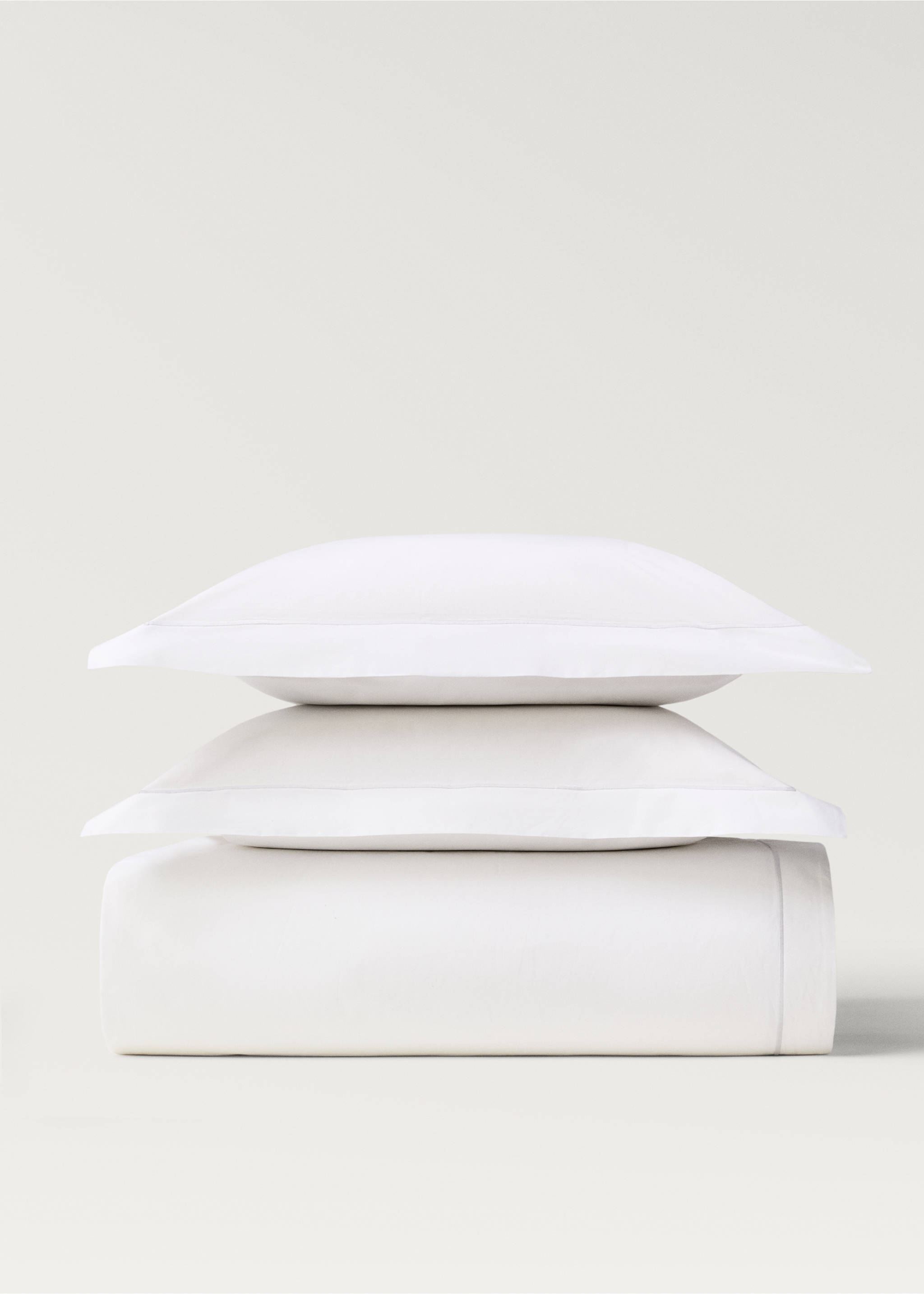 Percale cotton duvet cover with scalloped detail Single bed - Article without model, Grey. Ref: 87002958-00.