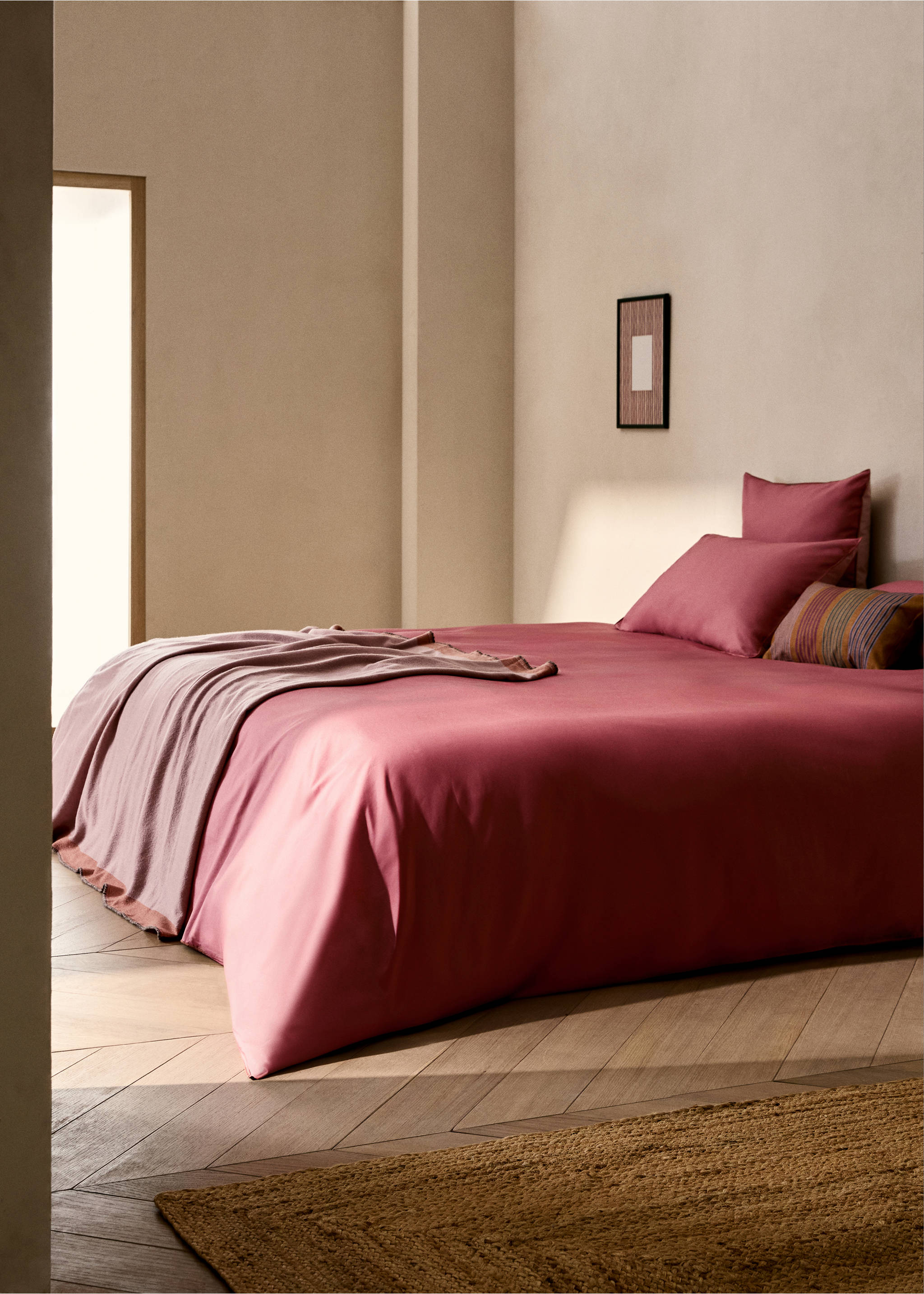 Housse de couette percale de coton réversible lit 90 cm - Plan général, Rose. Ref: 87002962-00.