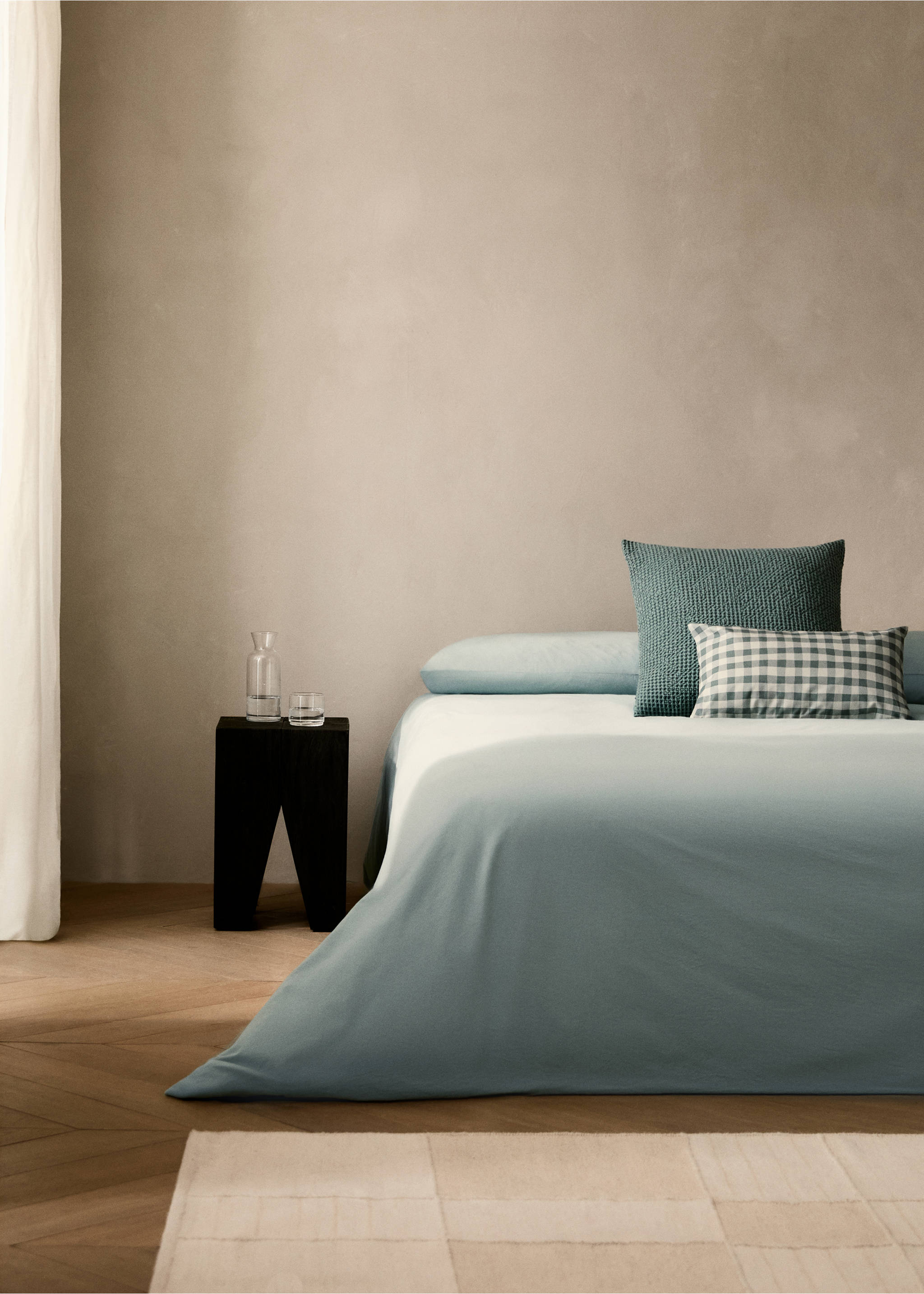 Washed cotton duvet cover King bed - General plane, Pastel Green. Ref: 87002969-00.
