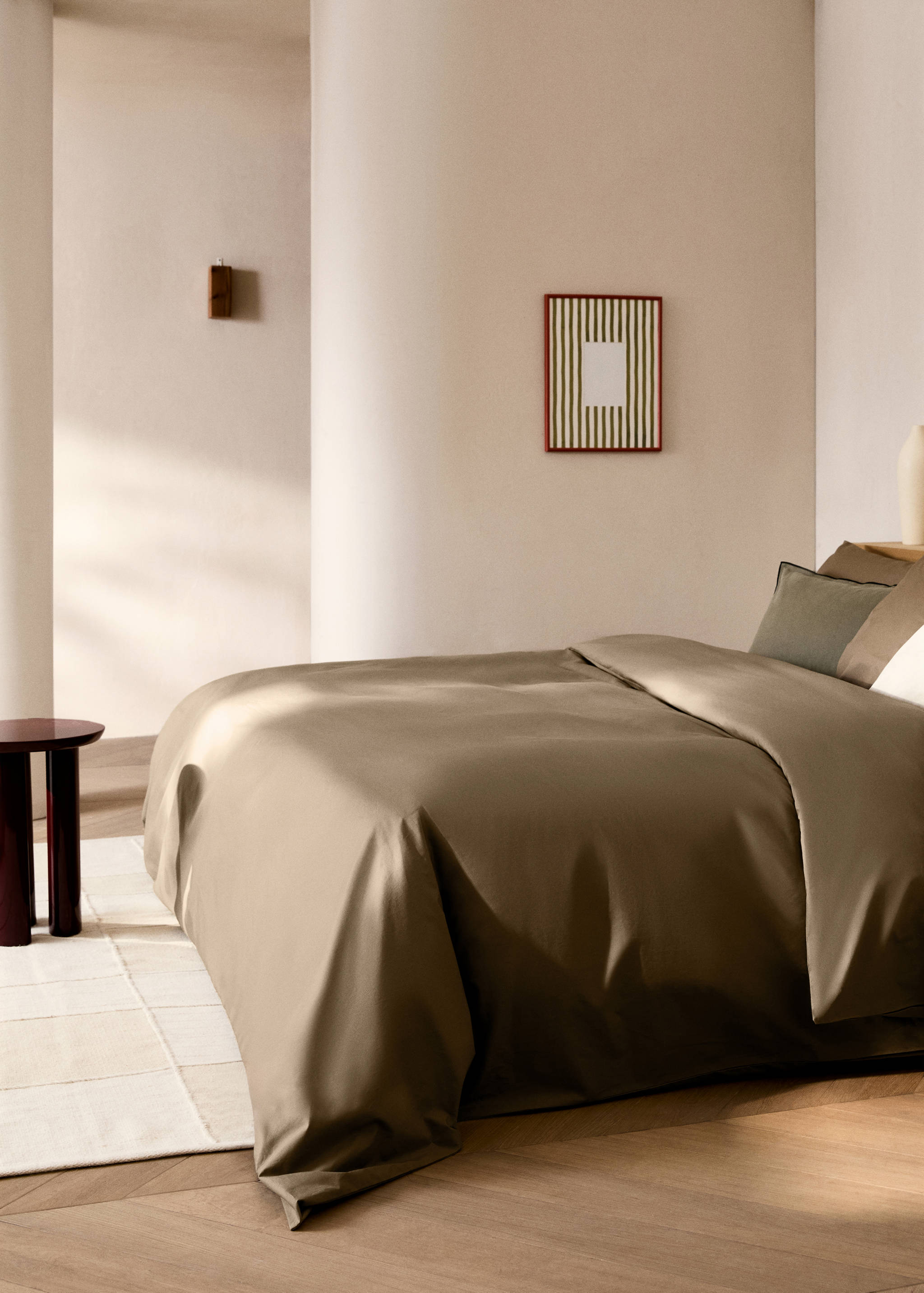 Percale cotton duvet cover with linen trim Queen bed - General plane