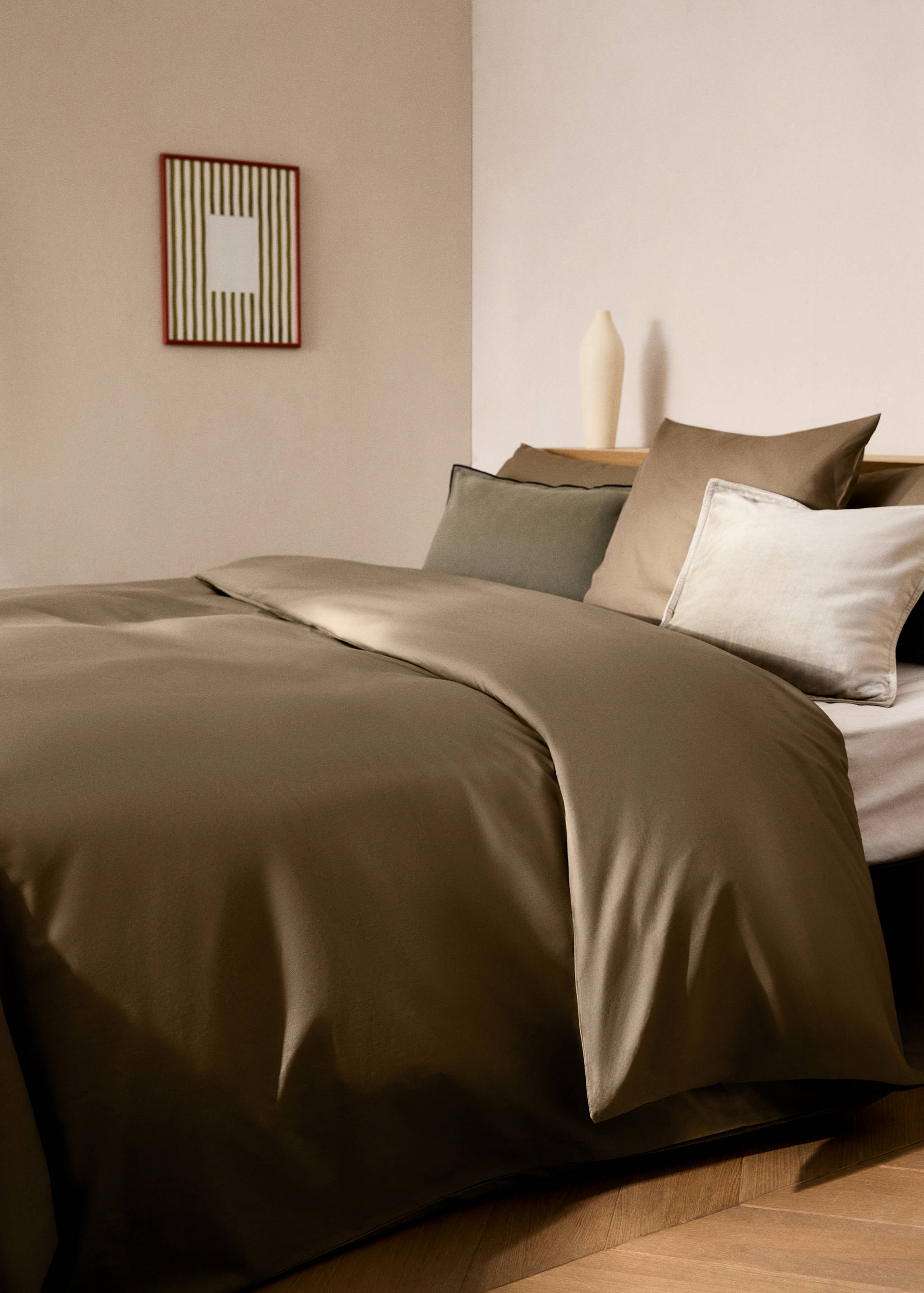 Percale cotton duvet cover with linen trim Queen bed - Details of the article 7