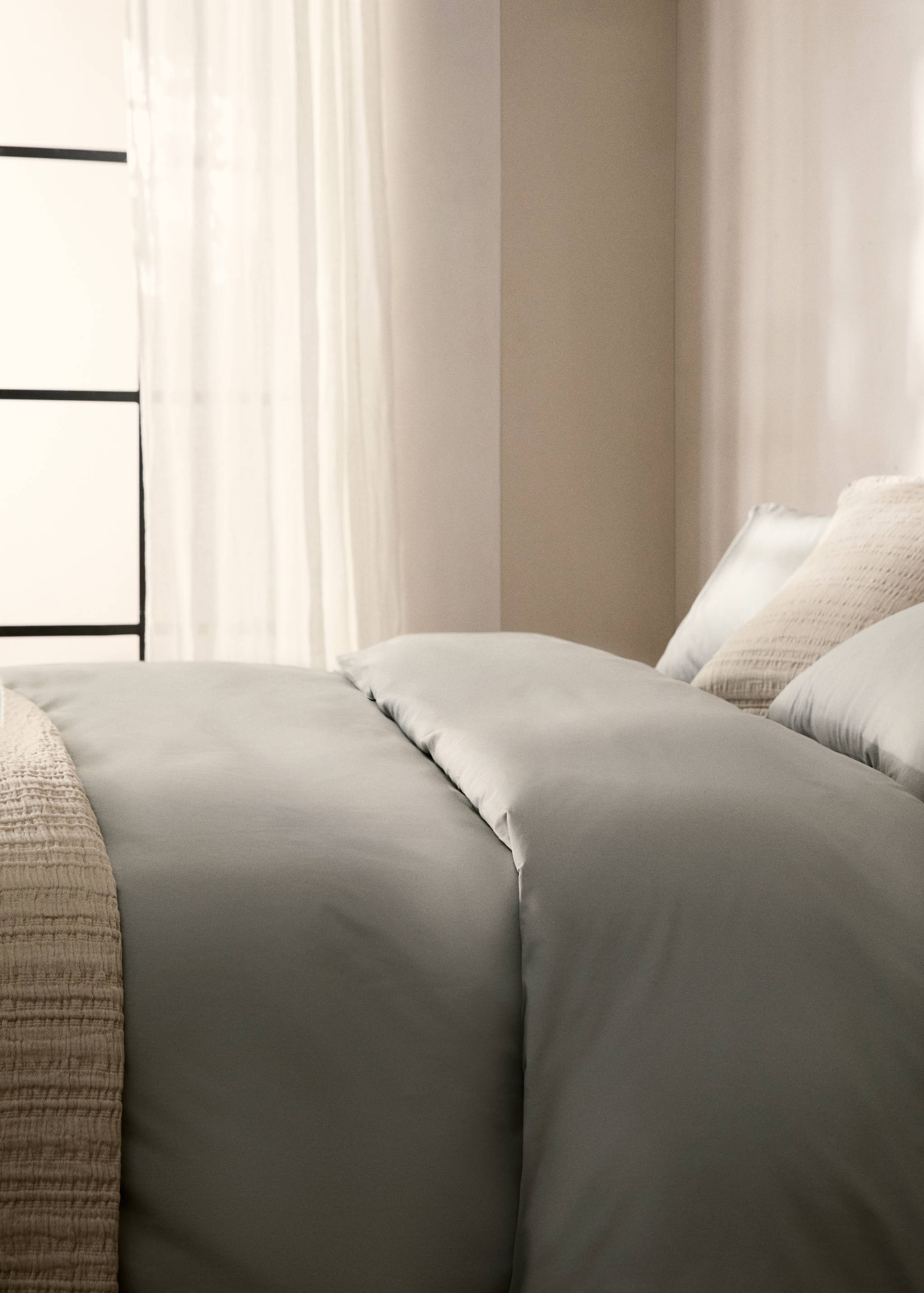 Percale cotton duvet cover with linen trim Queen bed - Details of the article 7