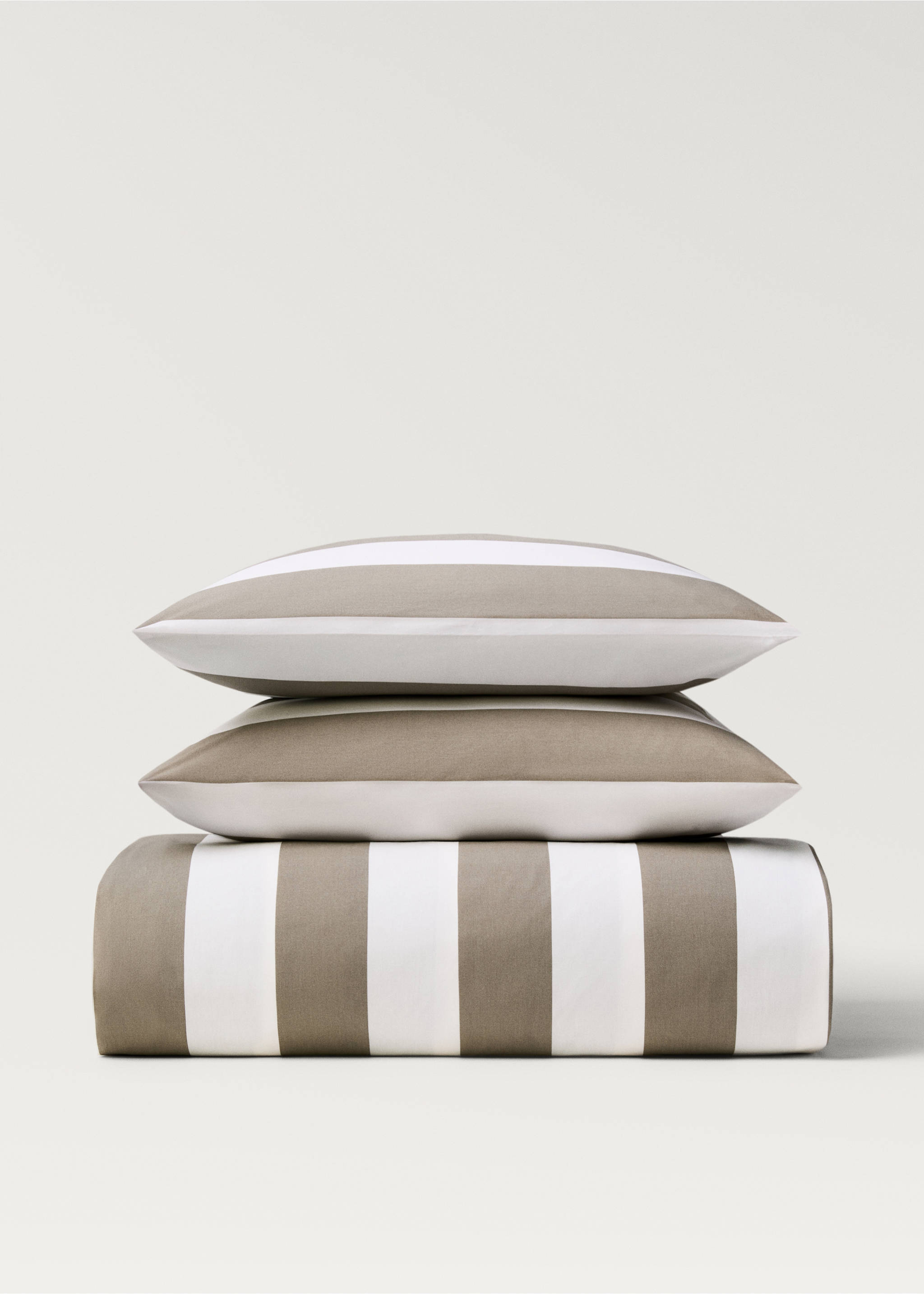 Poszwa na kołdrę z bawełnianego perkalu w paski na łóżko 90 cm - Artykuł bez modela/modelki, Średni Brązowy. Ref: 87002991-00.