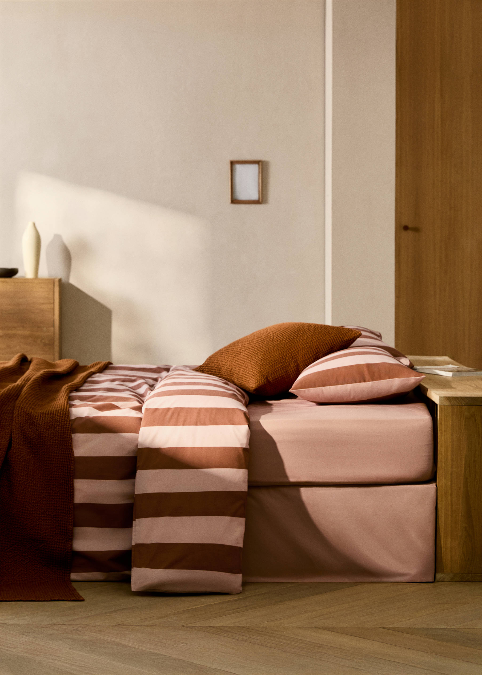 500 threads cotton percale striped duvet cover Single bed - General plane