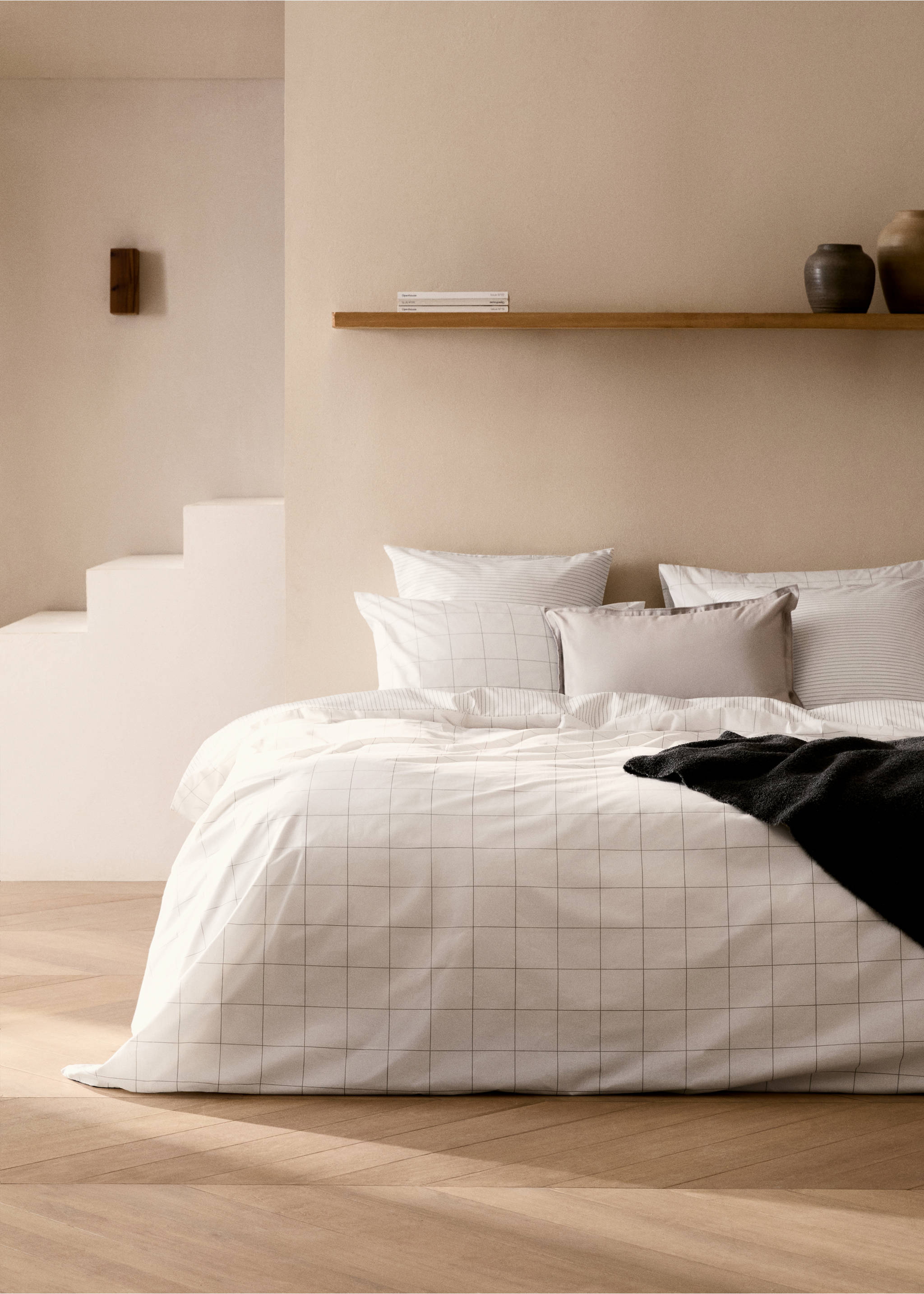 Percale cotton reversible striped duvet cover King bed - General plane, Medium Brown. Ref: 87002997-00.