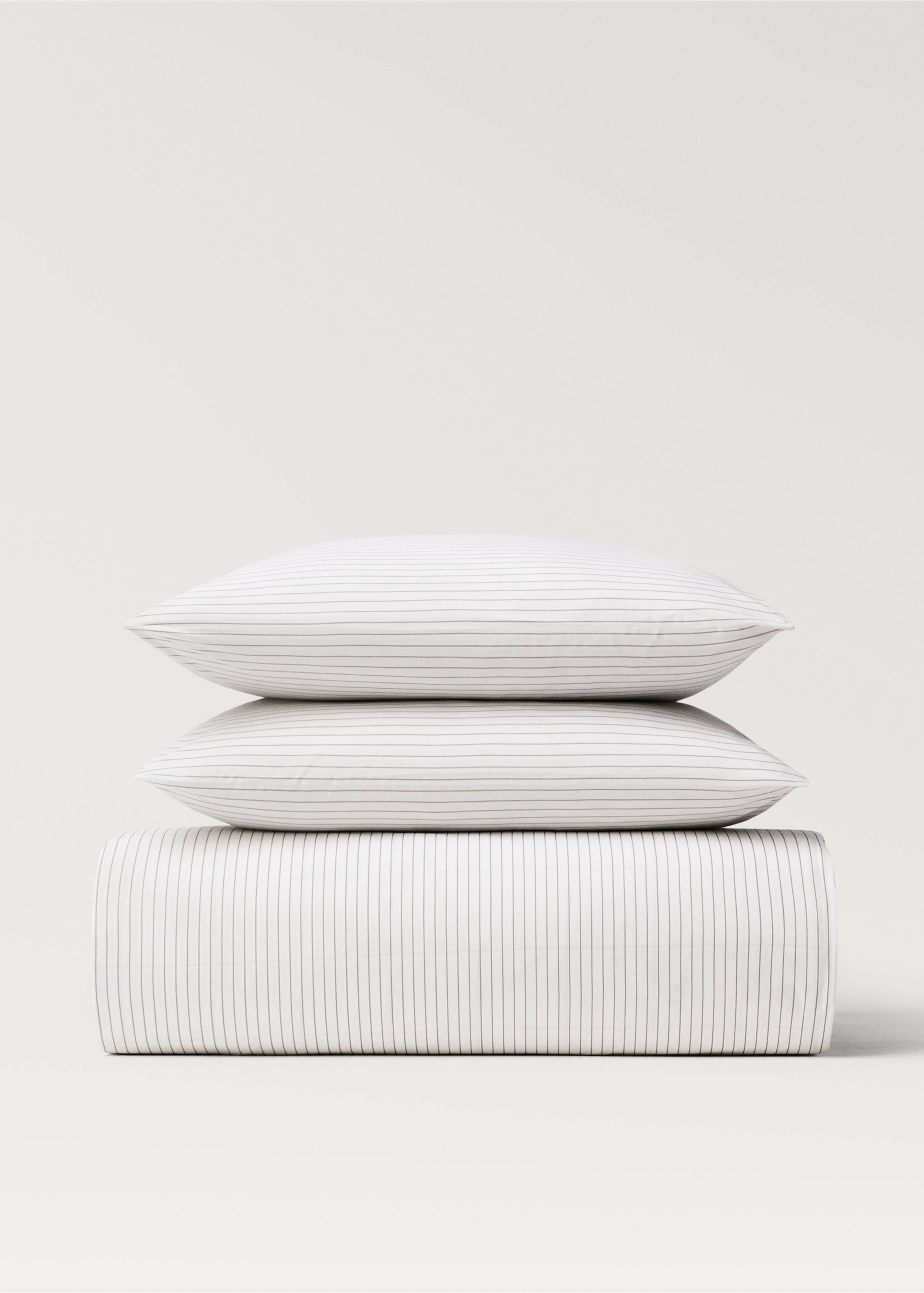 Percale cotton reversible striped duvet cover King bed - Article without model, Medium Brown. Ref: 87002997-00.