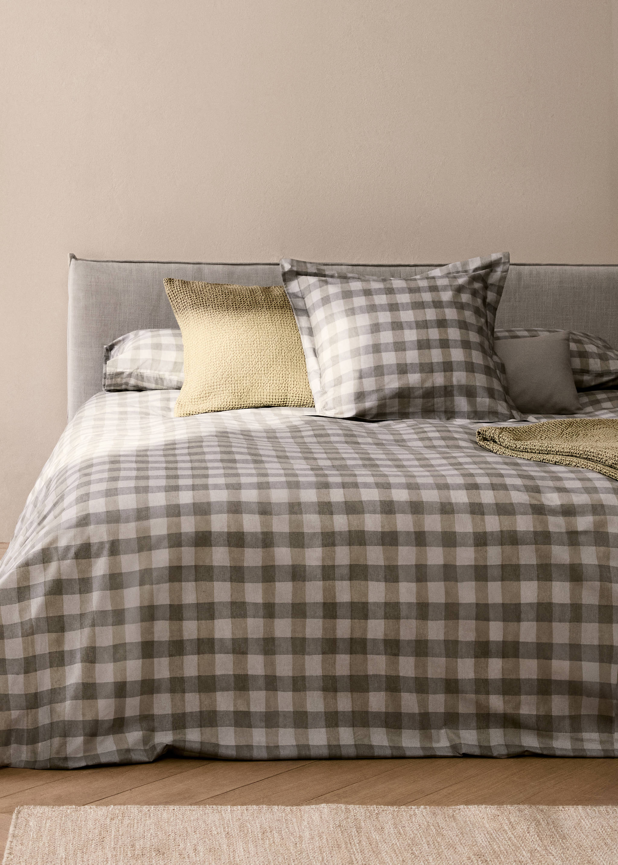 Percale cotton check duvet cover Superking bed - General plane