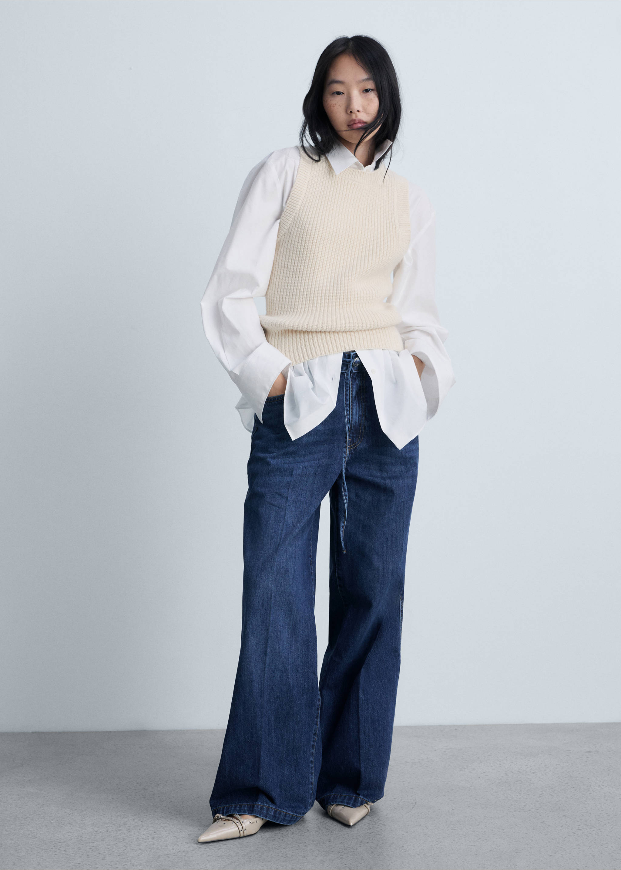 Wide-Leg-Jeans mit Gürtel - Allgemeine Ansicht, Dunkelblau. Ref: 87003283-00.