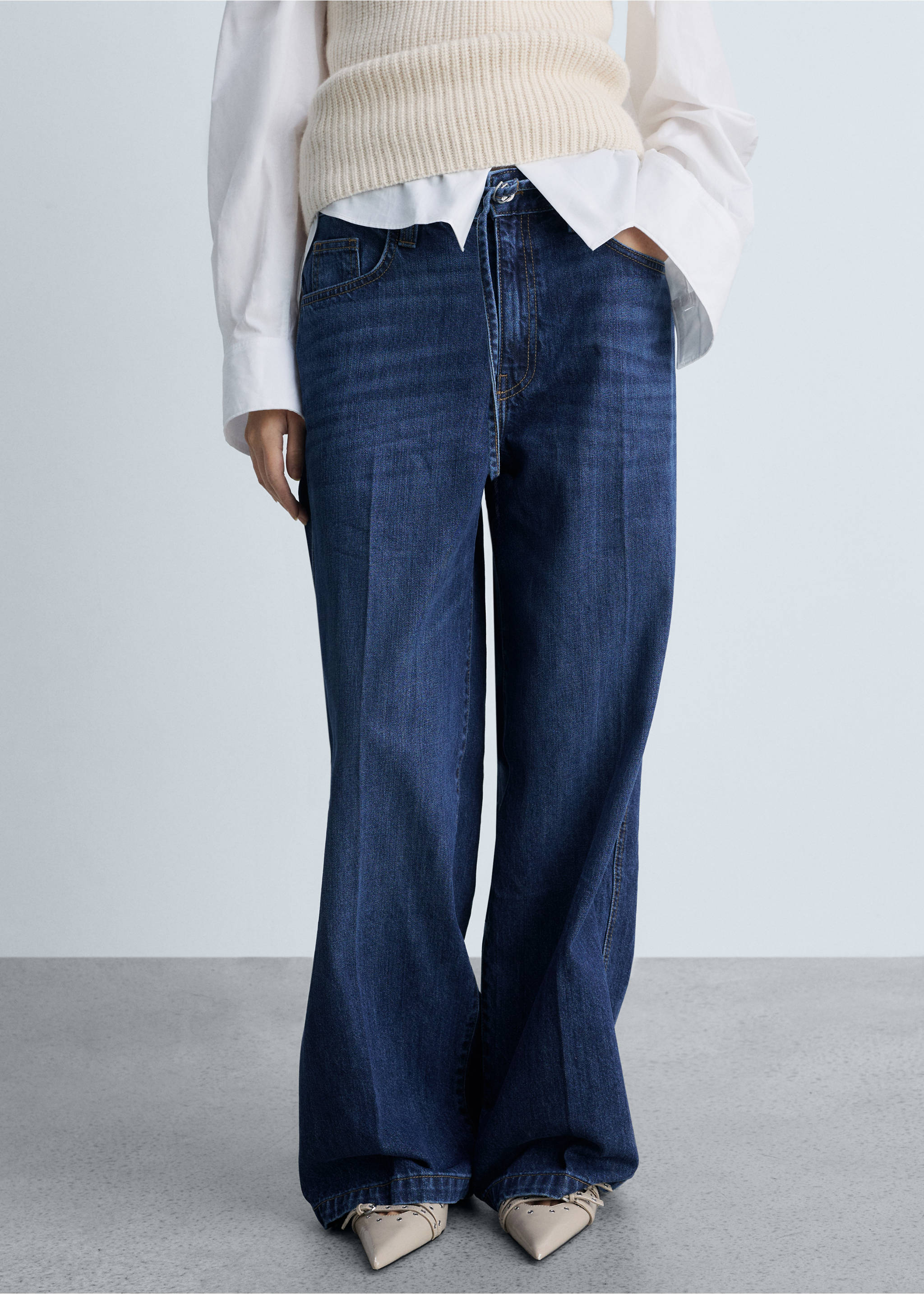 Wide-Leg-Jeans mit Gürtel - Mittlere Ansicht, Dunkelblau. Ref: 87003283-00.