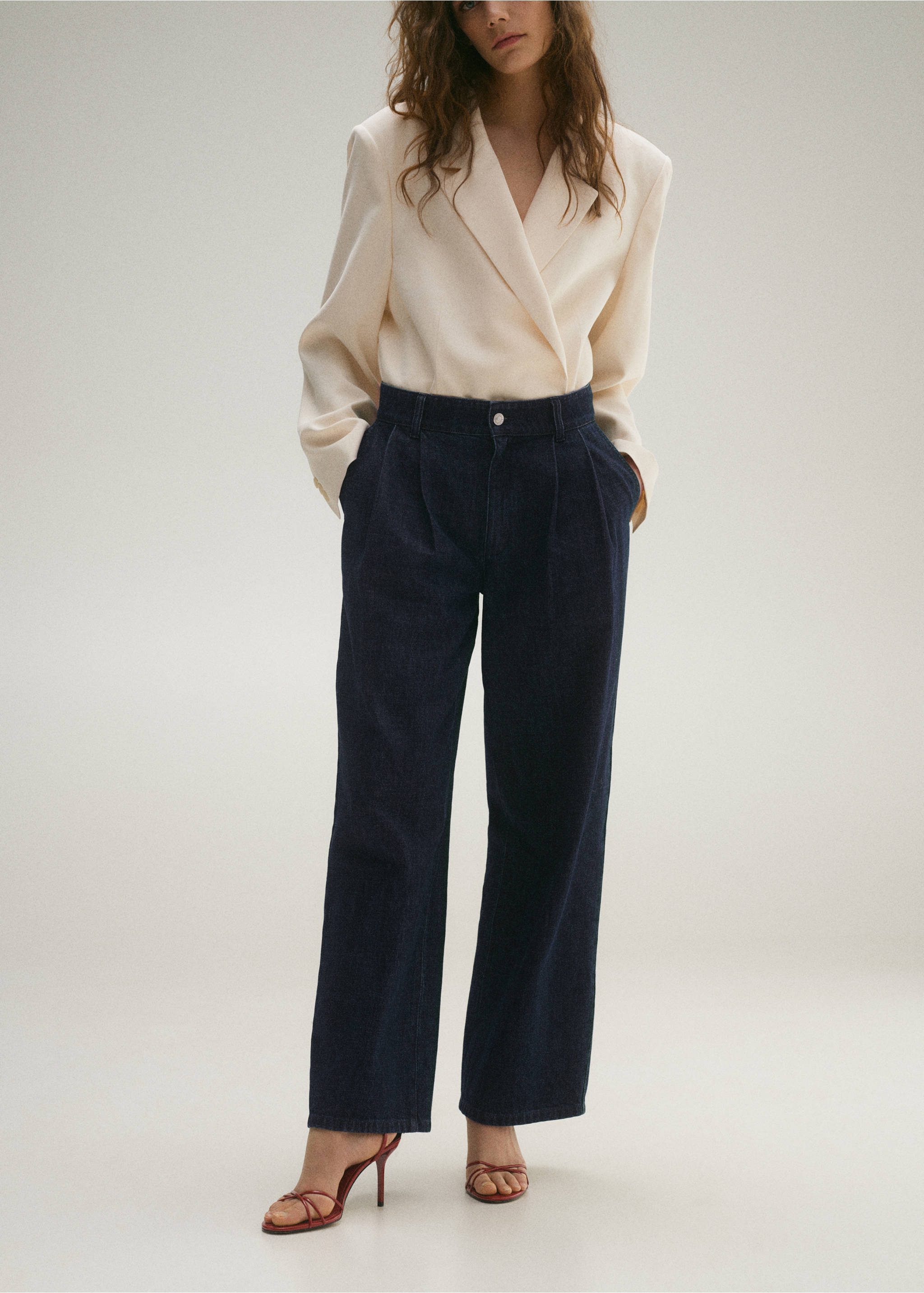 Rinse-wash wide leg jeans with pleats - Medium plane, Open Blue. Ref: 87003284-00.