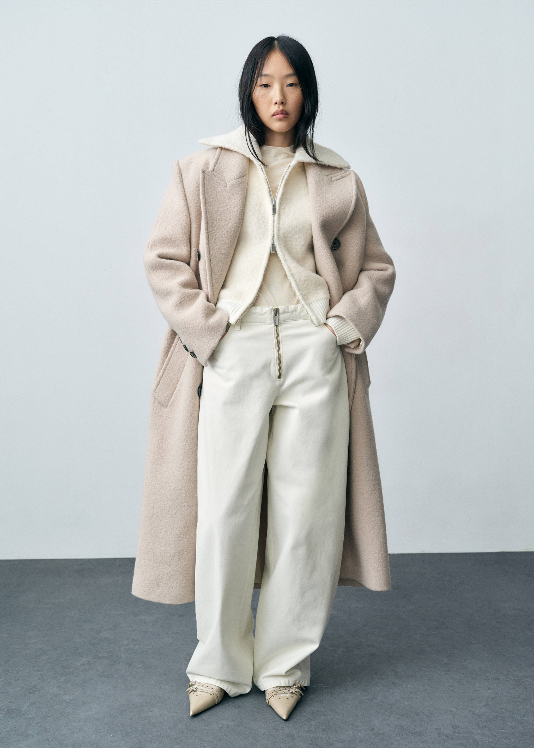 Wide leg jeans with zip - General plane, Light/Pastel Grey. Ref: 87003287-00.