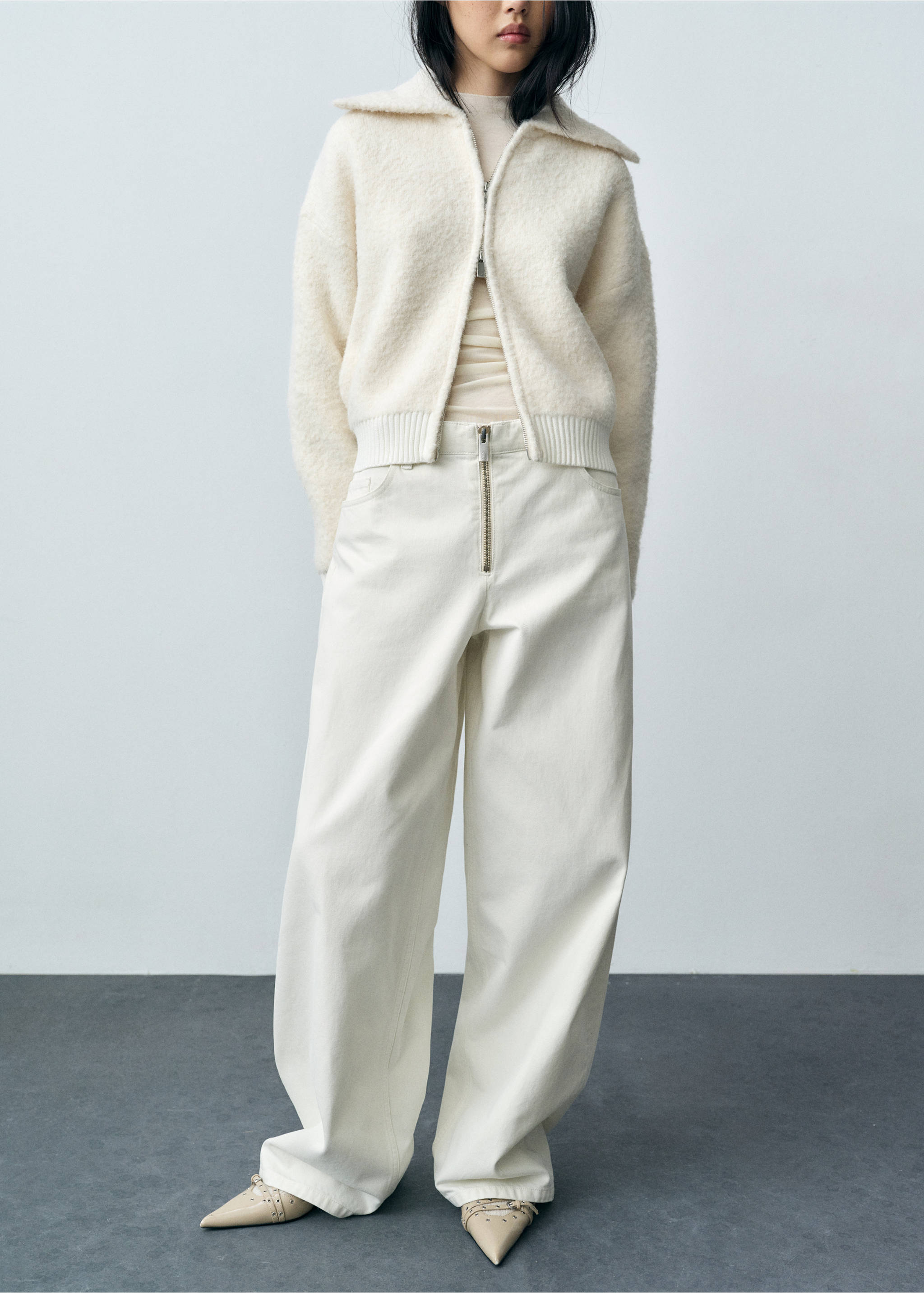 Wide leg jeans with zip - Medium plane, Light/Pastel Grey. Ref: 87003287-00.