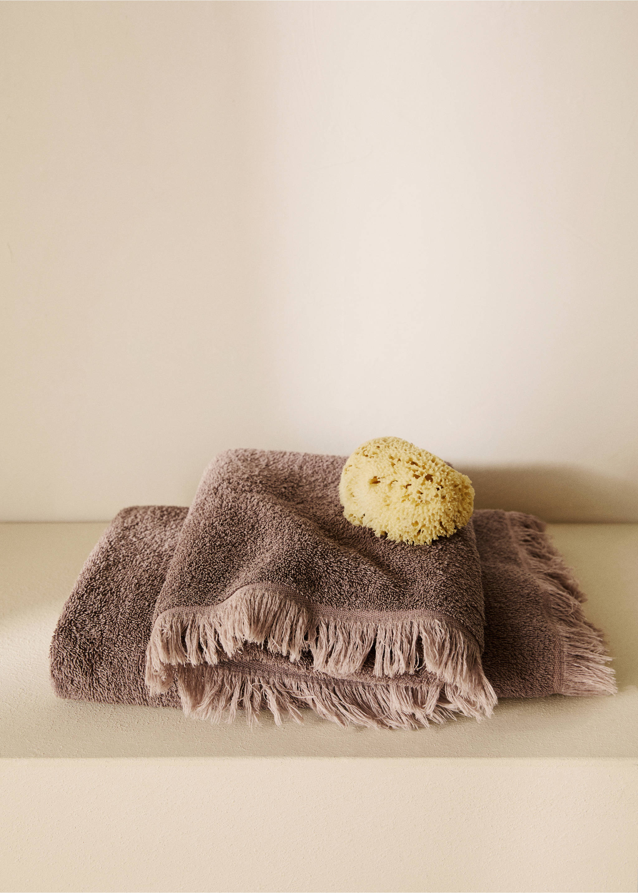 Organic cotton children's washbasin towel with fringes - General plane, Medium Brown. Ref: 87003361-00.