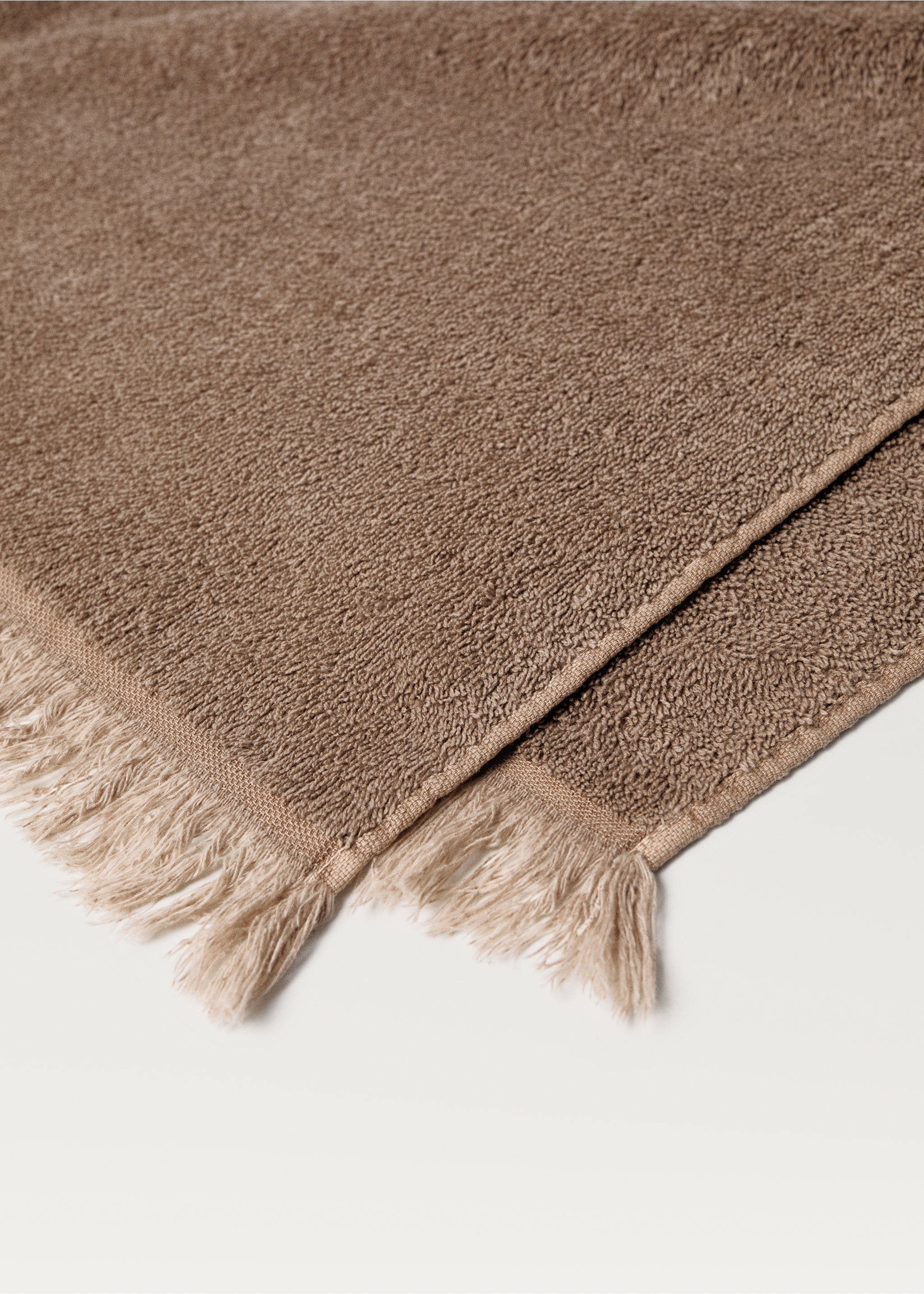 Organic cotton children's washbasin towel with fringes - Details of the article 1, Medium Brown. Ref: 87003361-00.