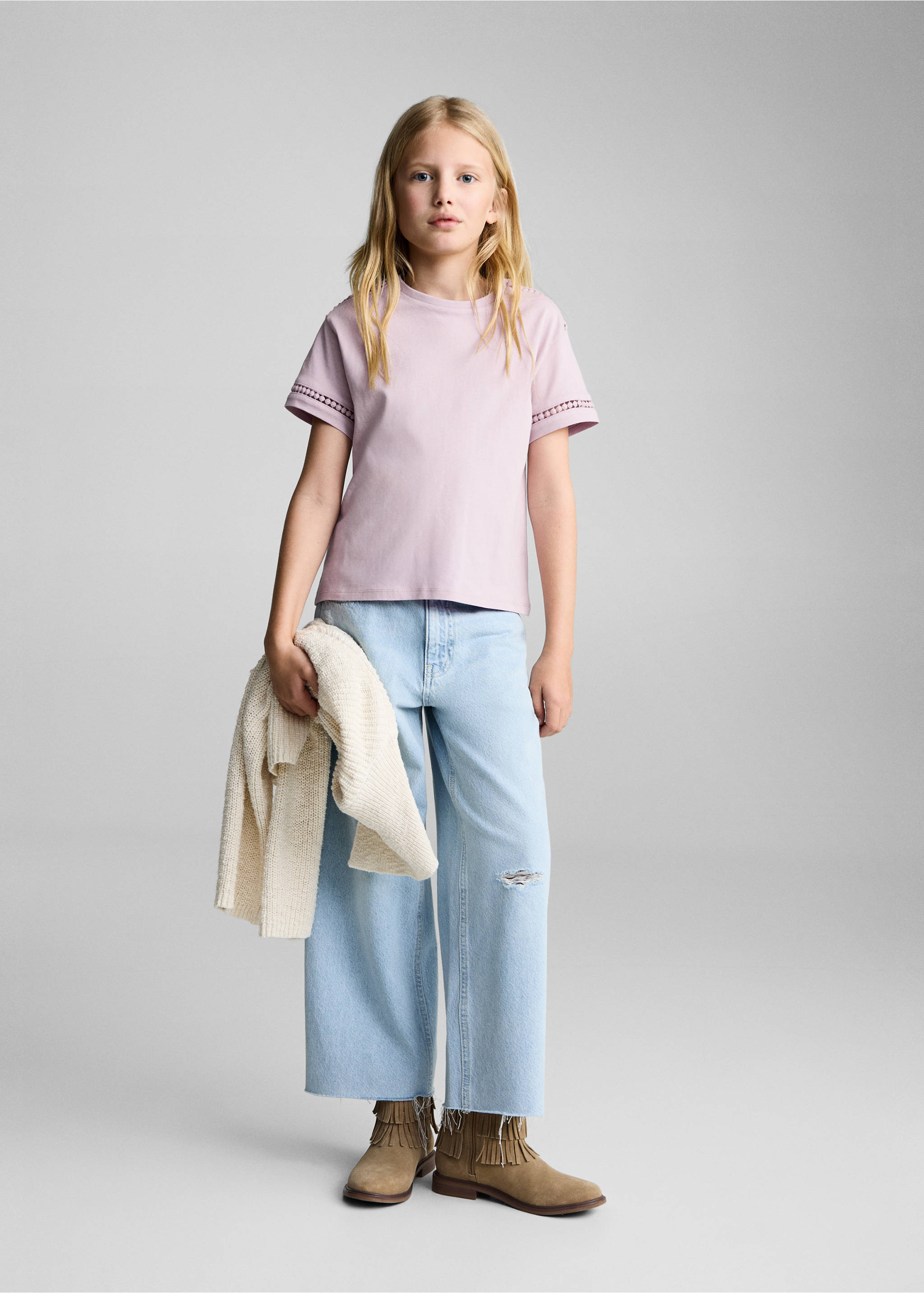 Openwork details T-shirt - General plane, Pink. Ref: 87003652-00.