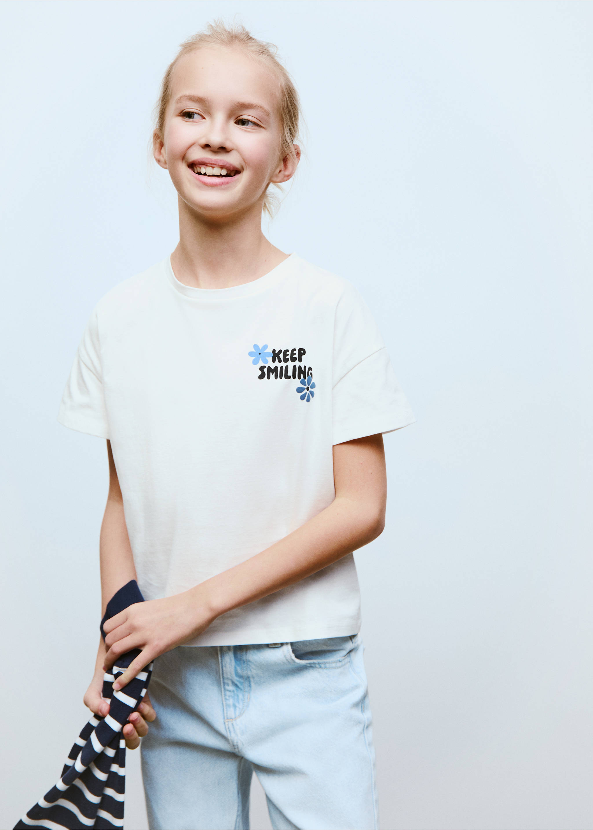 Cotton t-shirt with printed message - Medium plane, Off White. Ref: 87003658-00.