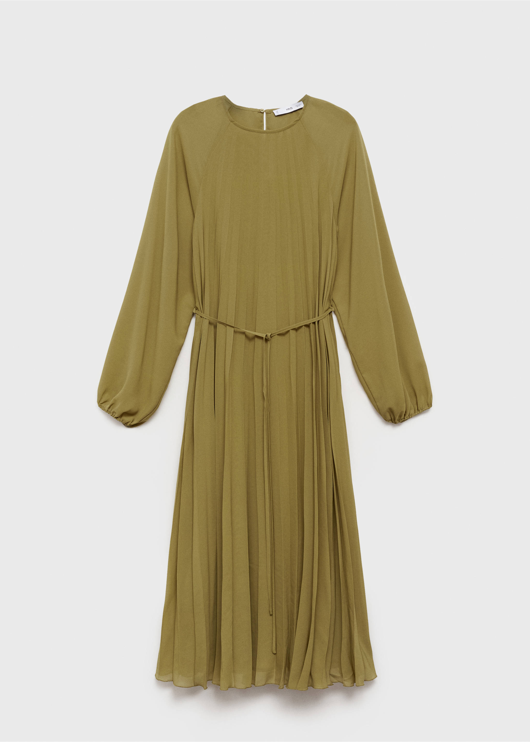 Pleated dress with bow belt - Article without model, Olive Green. Ref: 87004071-00.