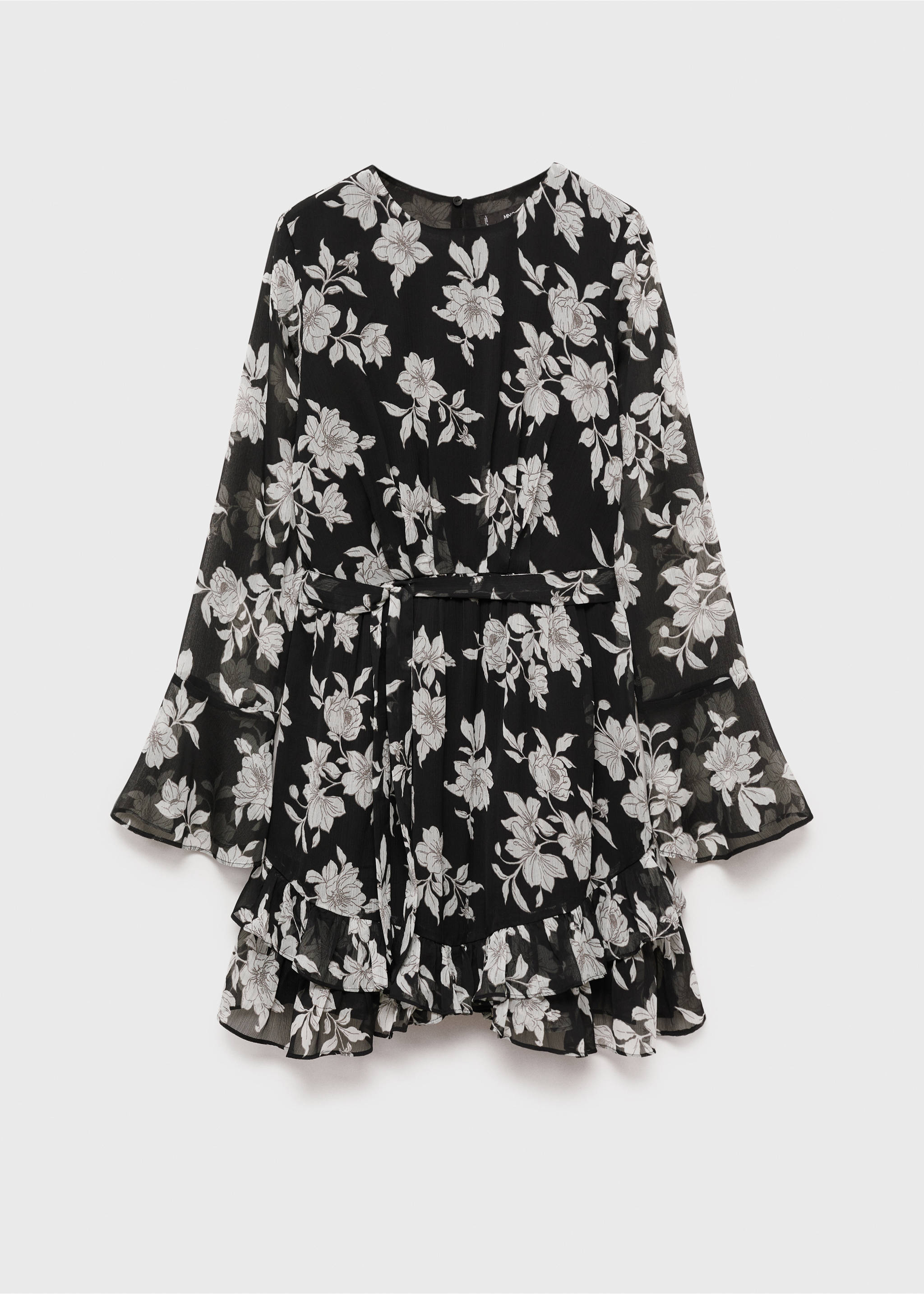 Ruffled floral print dress - Article without model, Black. Ref: 87004079-00.