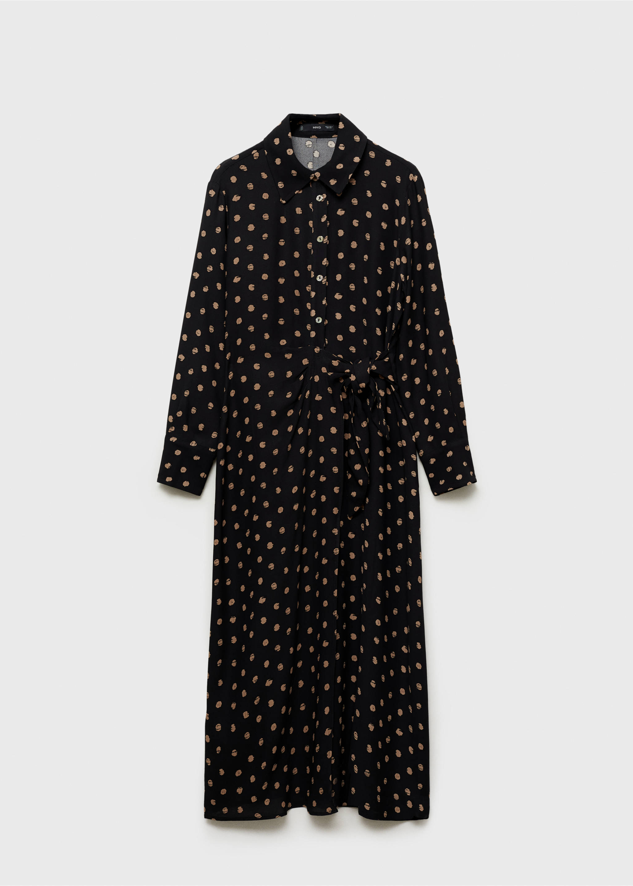 Polka-dot shirt dress with knot detail - Article without model, Black. Ref: 87004080-00.