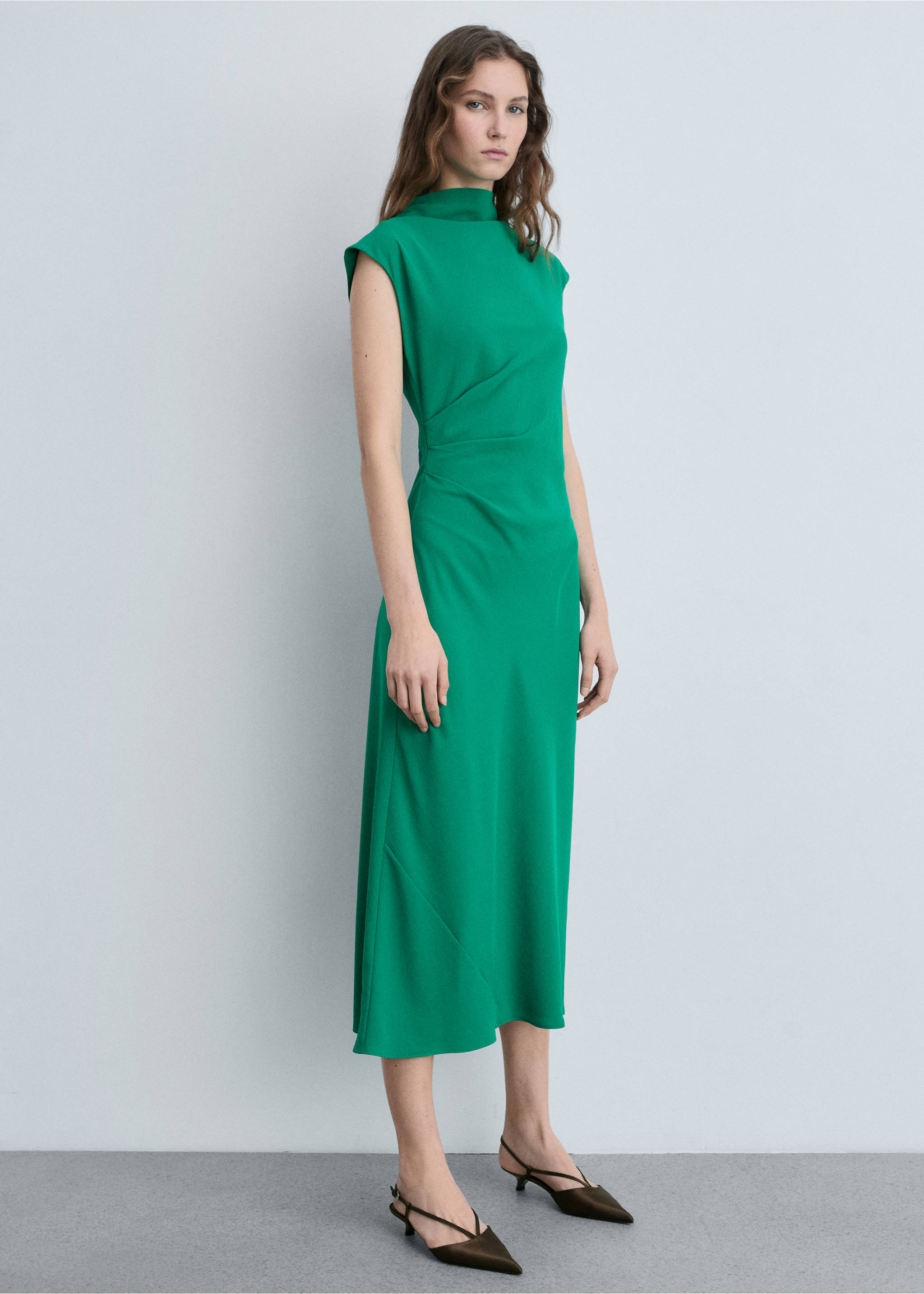 A-line dress with draped waist - General plane, Green. Ref: 87004081-00.