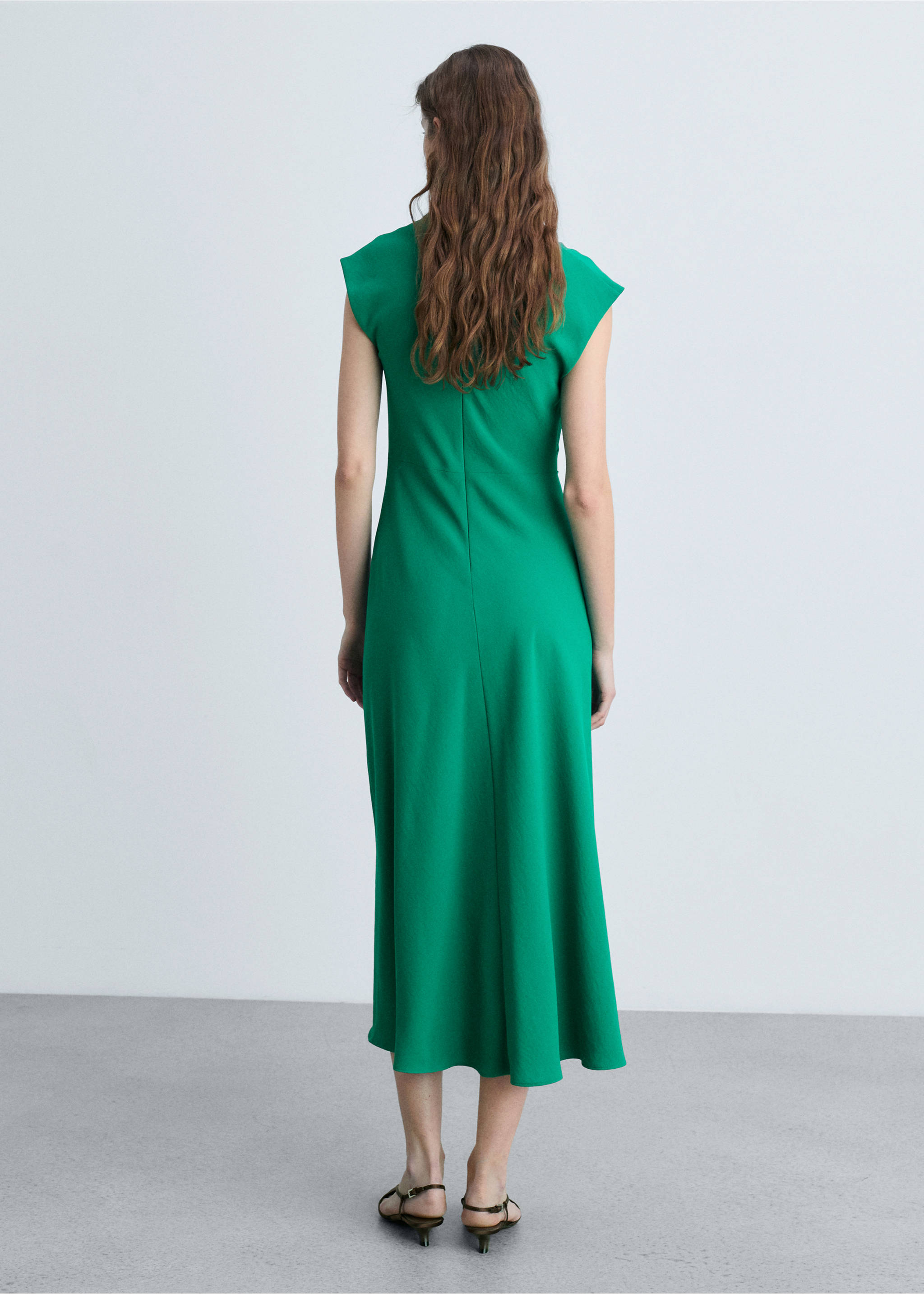 A-line dress with draped waist - Reverse of the article, Green. Ref: 87004081-00.