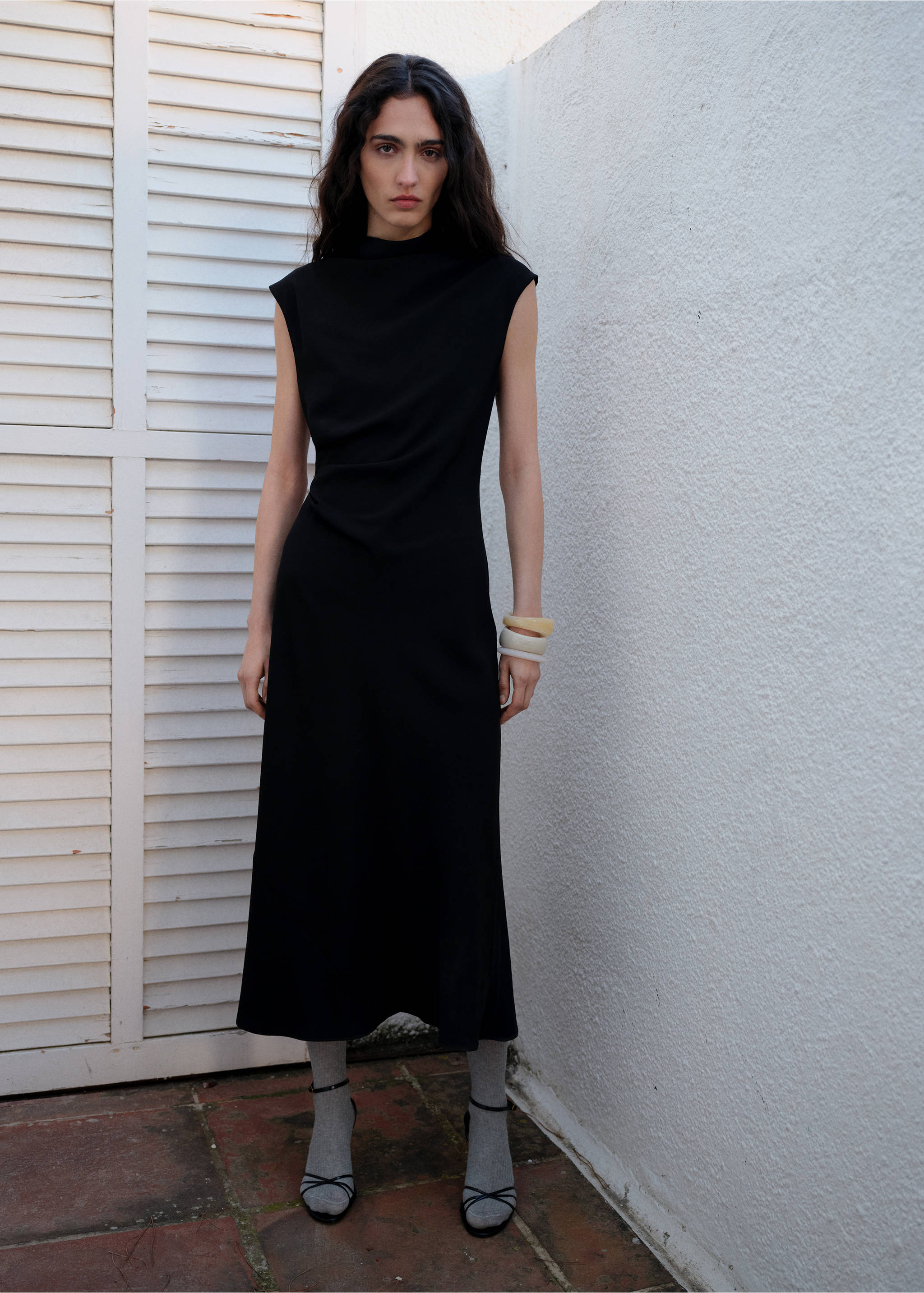 A-line dress with draped waist - General plane, Black. Ref: 87004081-00.