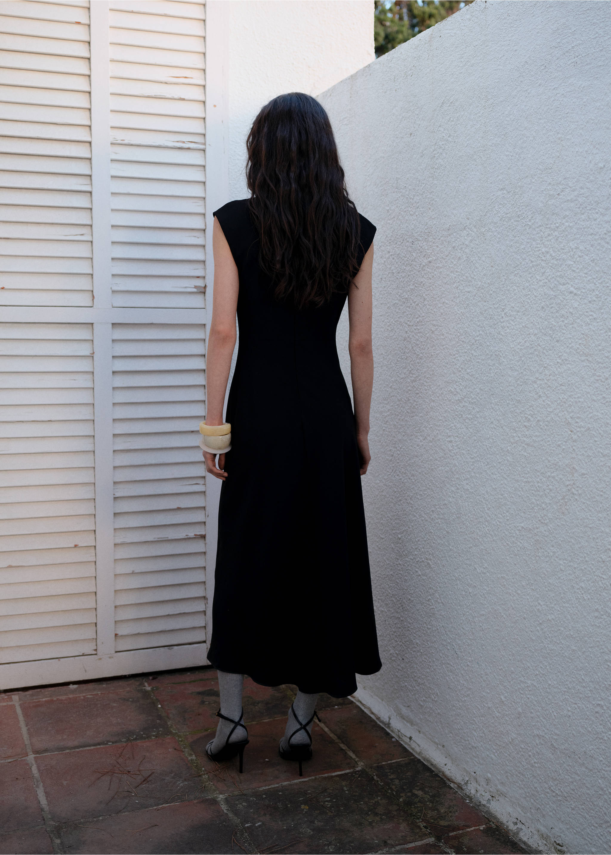 A-line dress with draped waist - Reverse of the article, Black. Ref: 87004081-00.