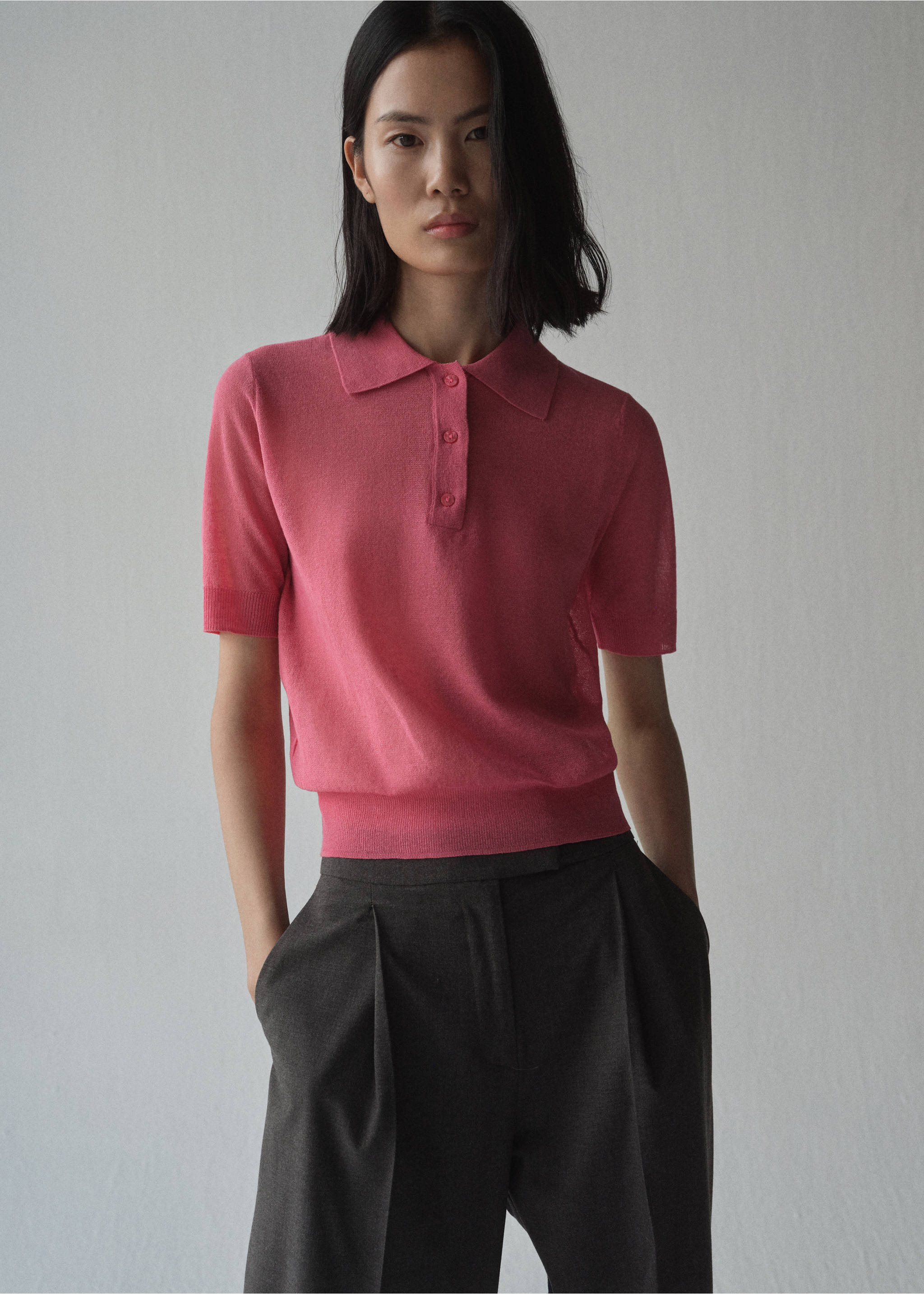 Jersey punto cuello polo - Plano medio, Fucsia. Ref: 87004084-00.