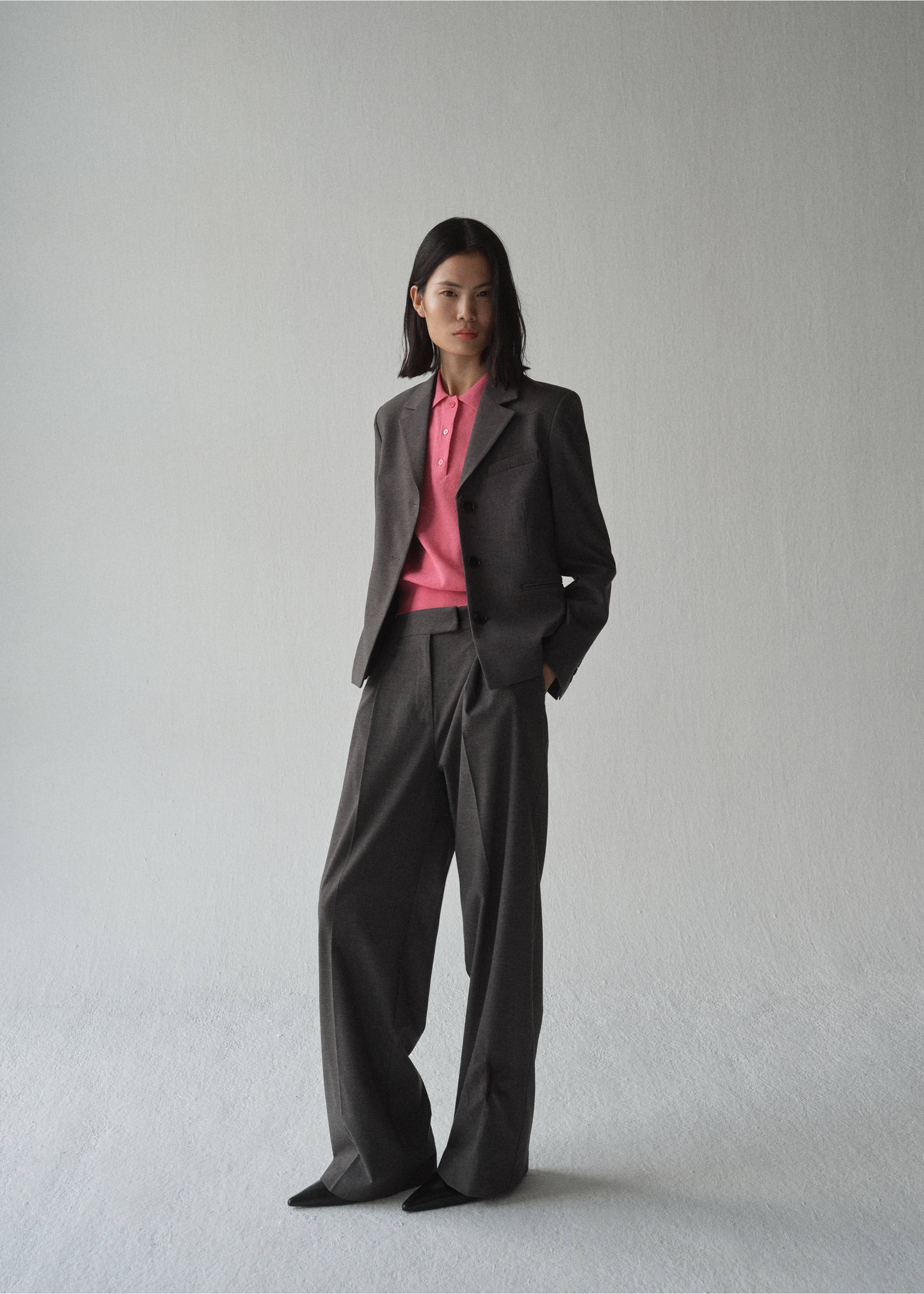 Jersey punto cuello polo - Detalle del artículo 2, Fucsia. Ref: 87004084-00.