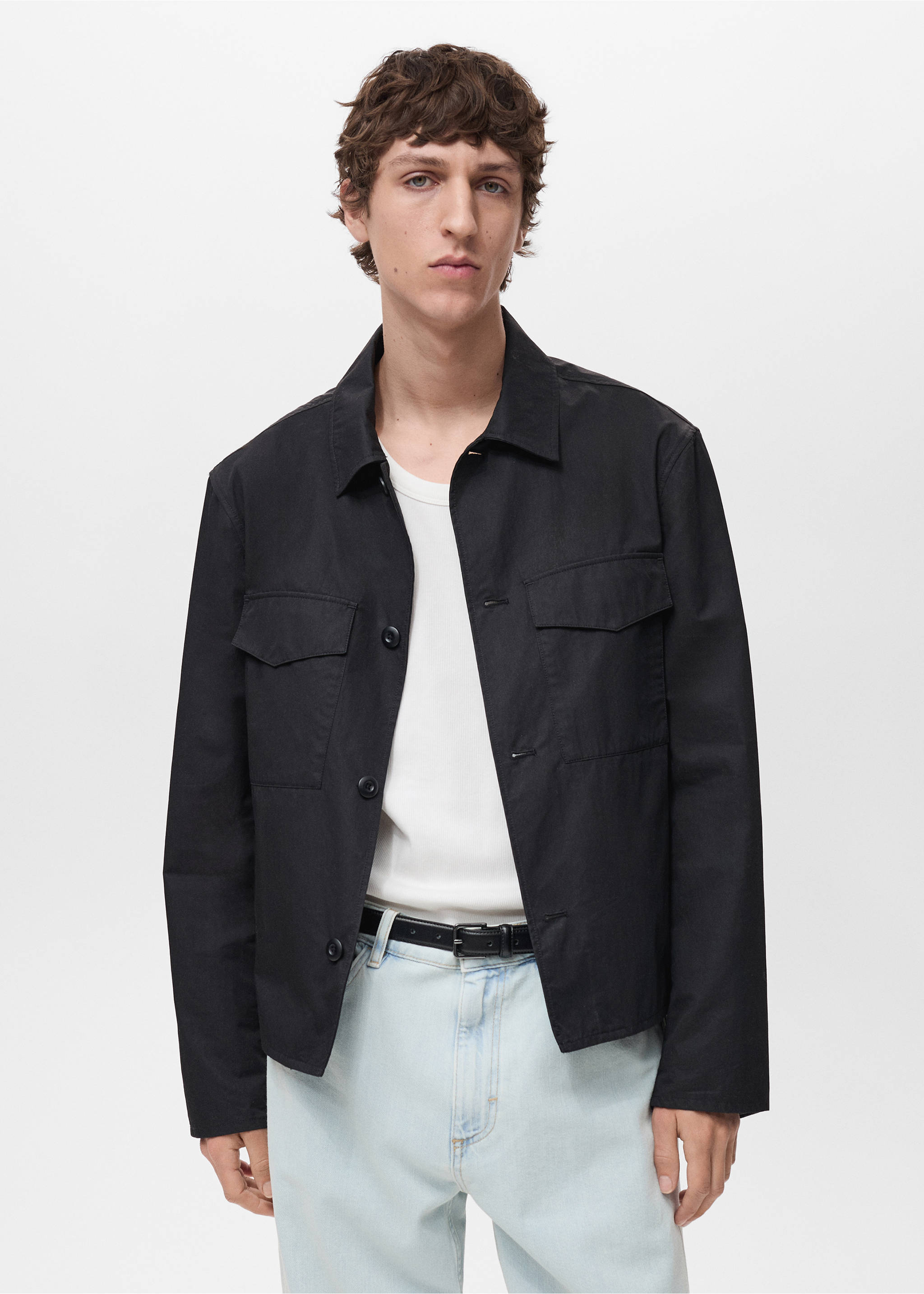 Relaxed-fit cotton overshirt - Medium plane, Black. Ref: 87004393-00.