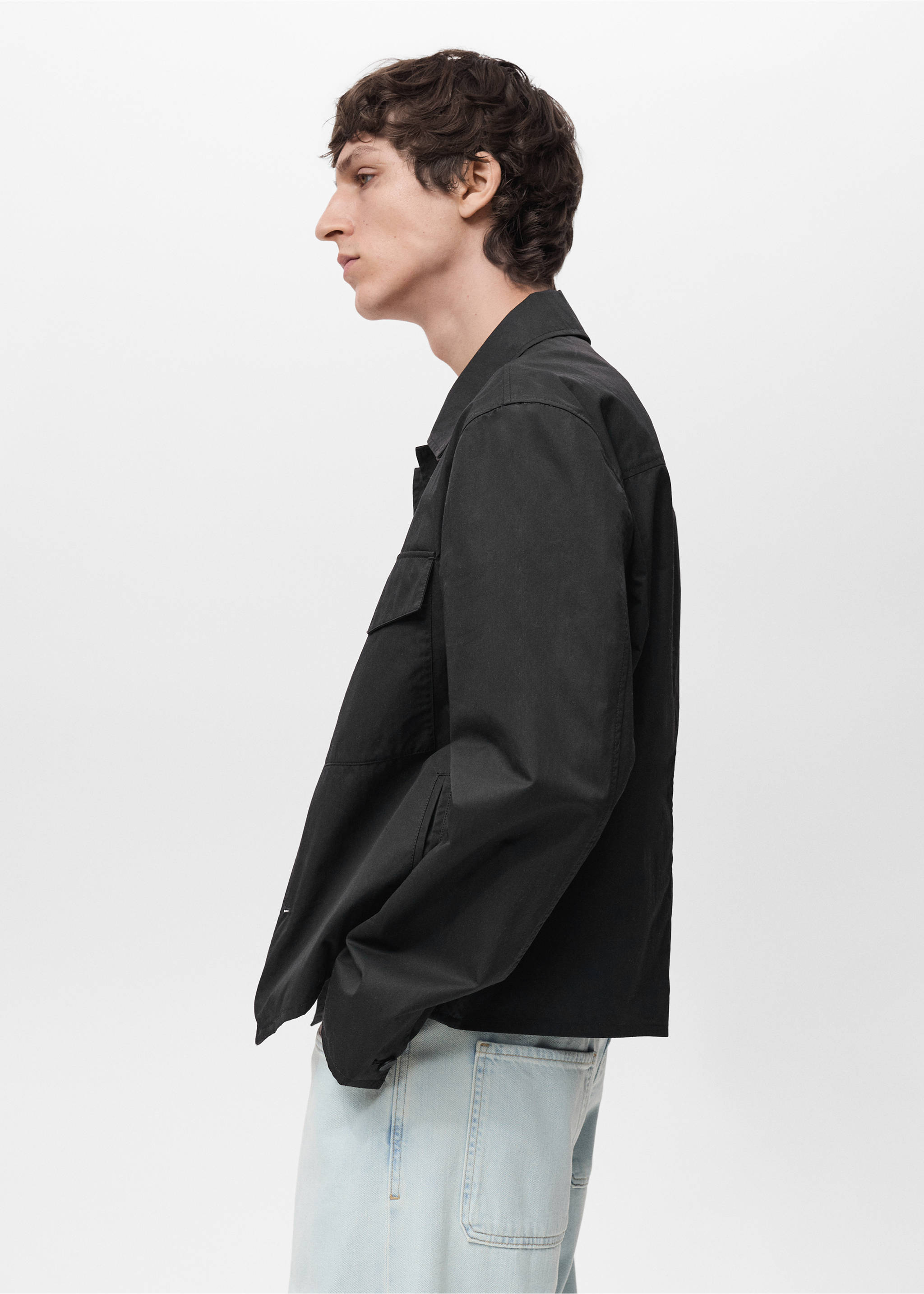 Relaxed-fit cotton overshirt - Details of the article 2, Black. Ref: 87004393-00.
