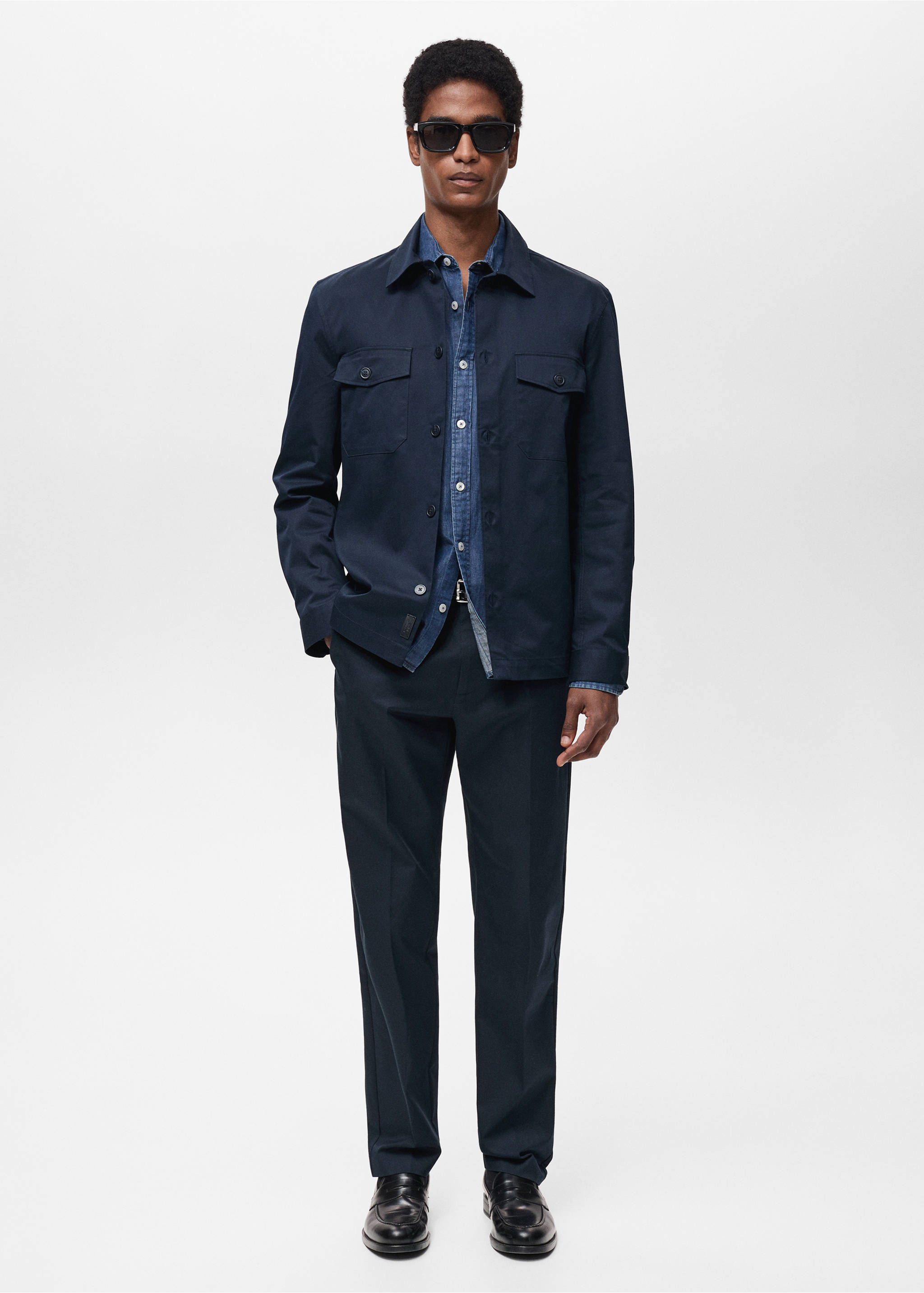 Regular-fit cotton overshirt with pockets - General plane, Dark Navy. Ref: 87004410-00.