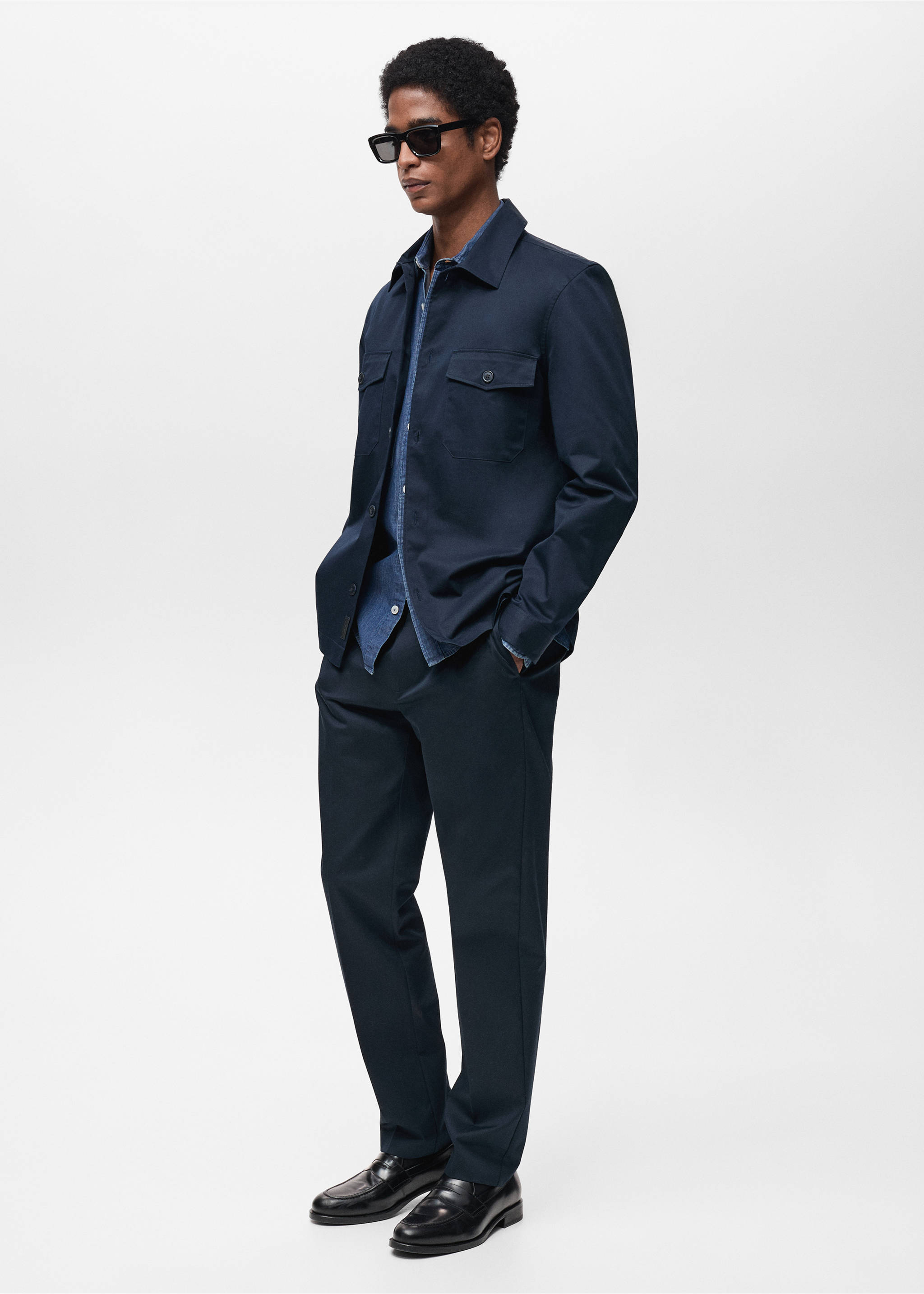 Regular-fit cotton overshirt with pockets - Details of the article 2, Dark Navy. Ref: 87004410-00.