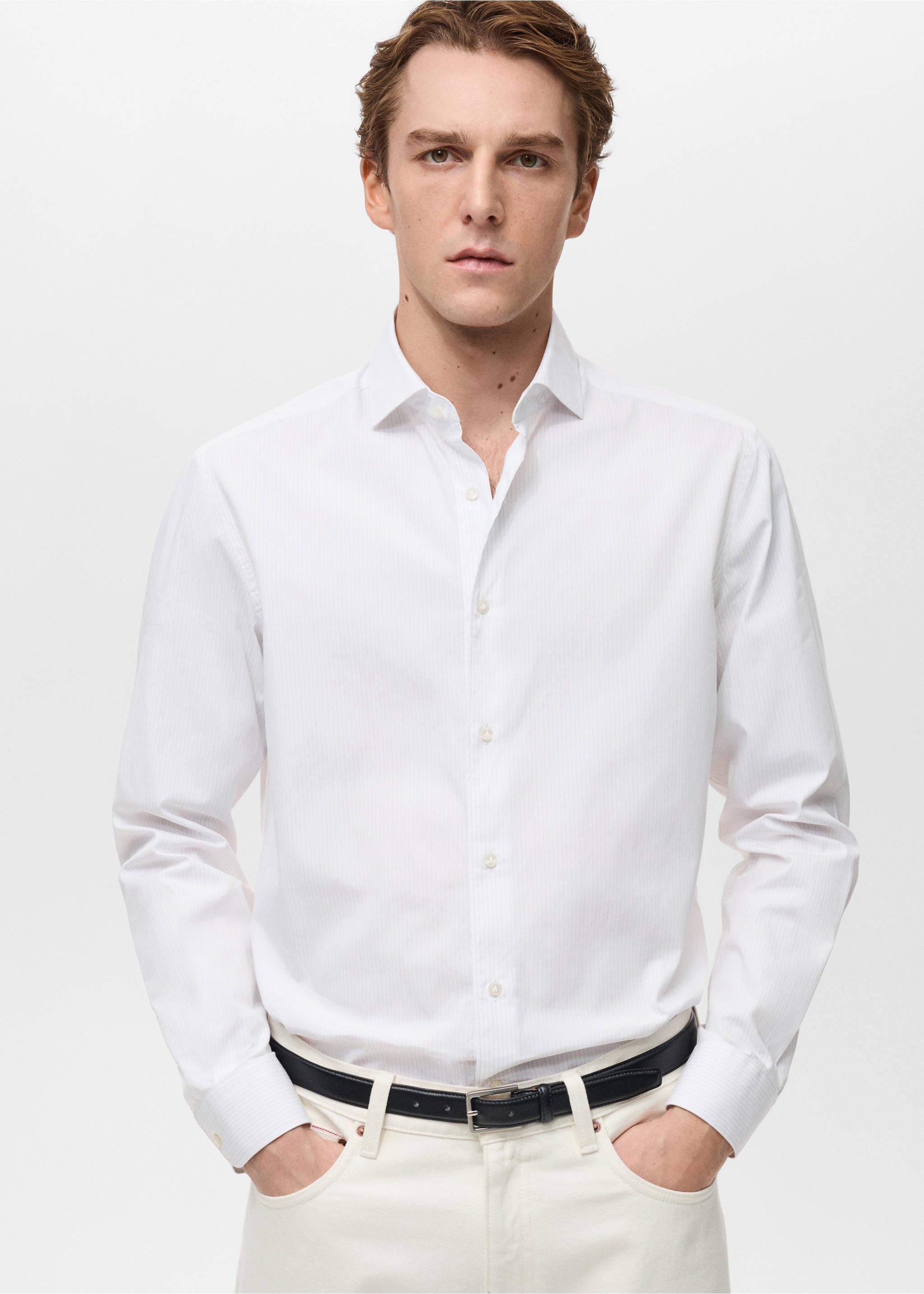 100% cotton striped shirt - Medium plane, White. Ref: 87004411-00.