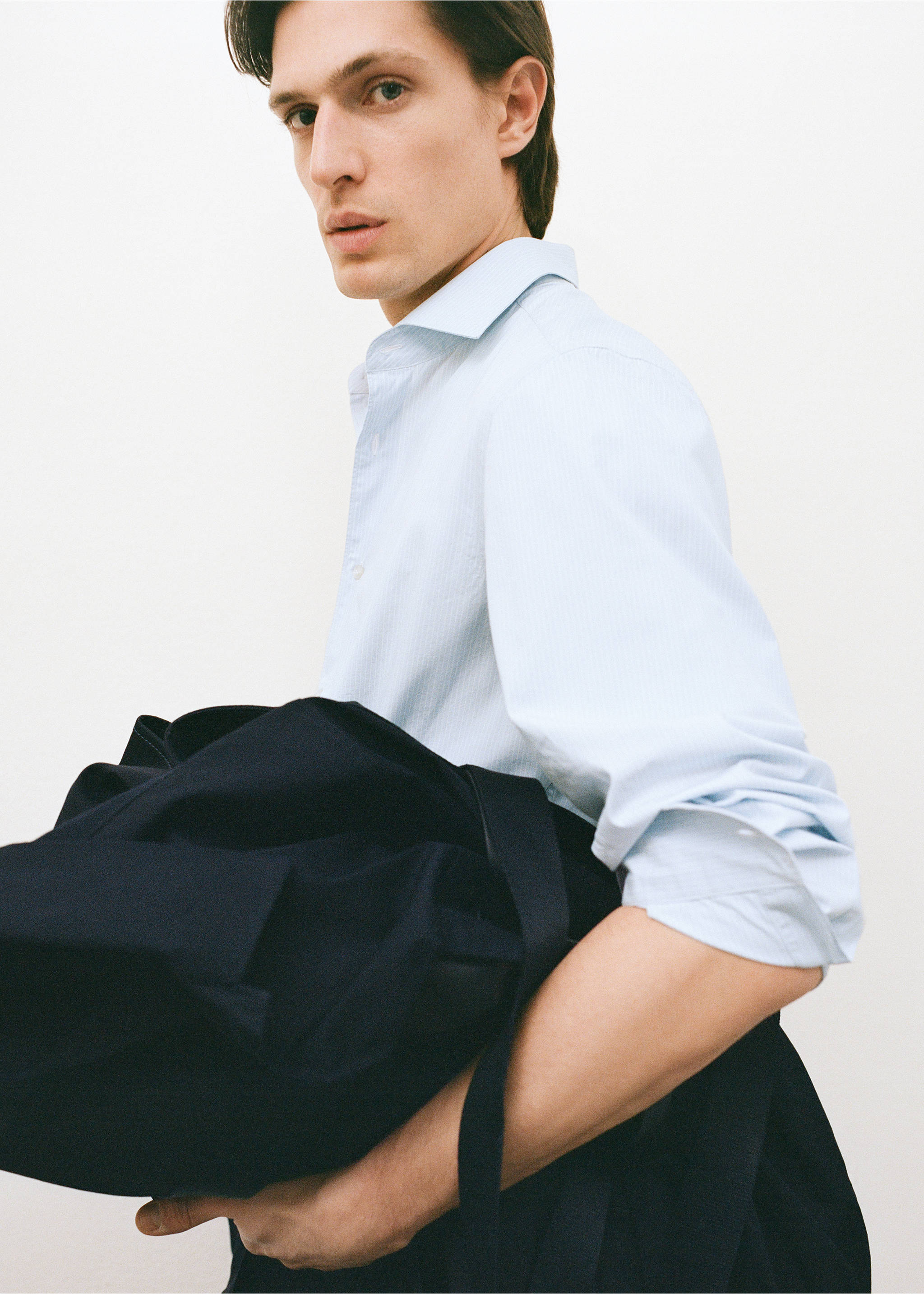 100% cotton striped shirt - Details of the article 3, Sky Blue. Ref: 87004411-00.