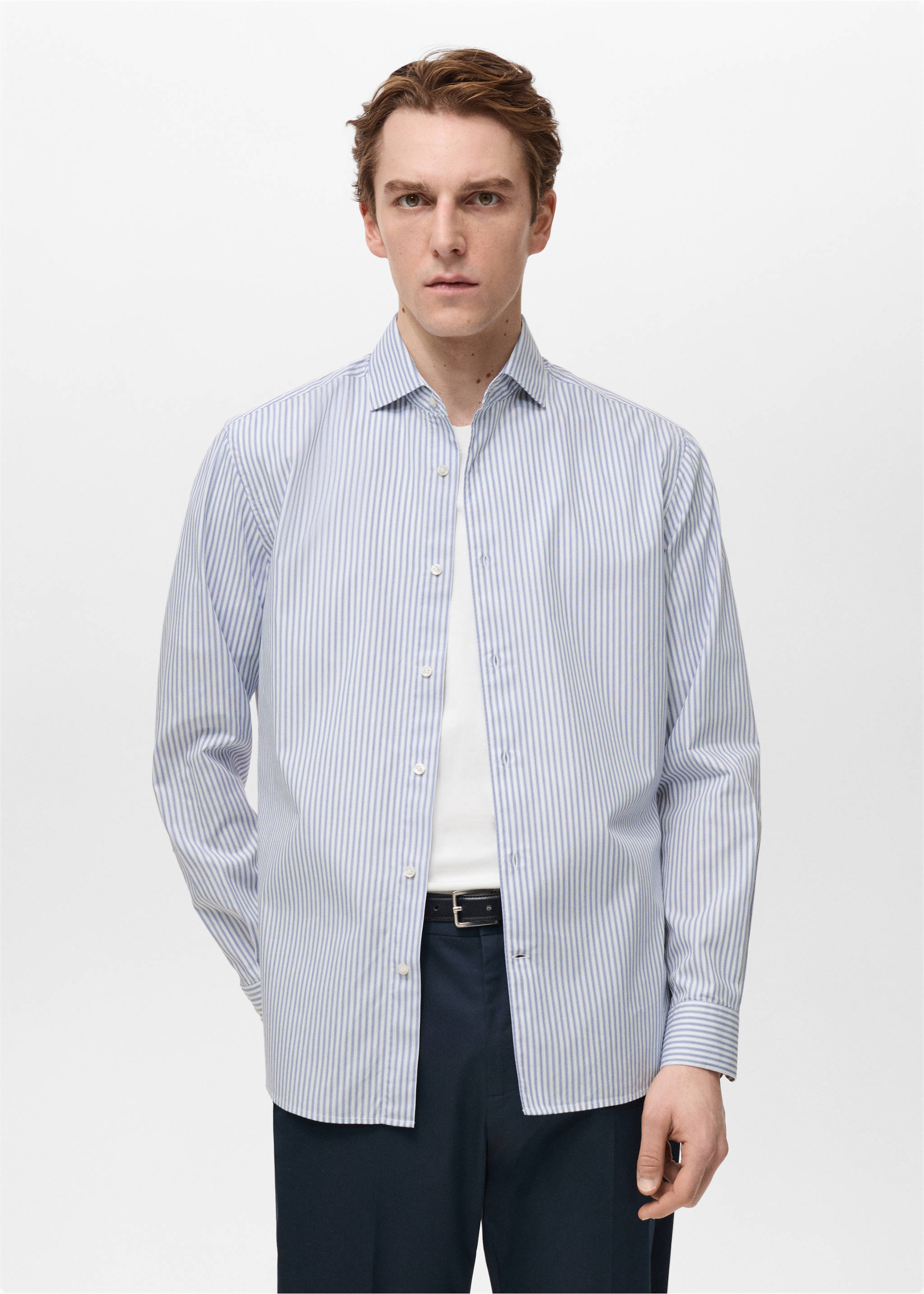Chemise 100 % coton rayures - Plan moyen, Bleu. Ref: 87004411-00.