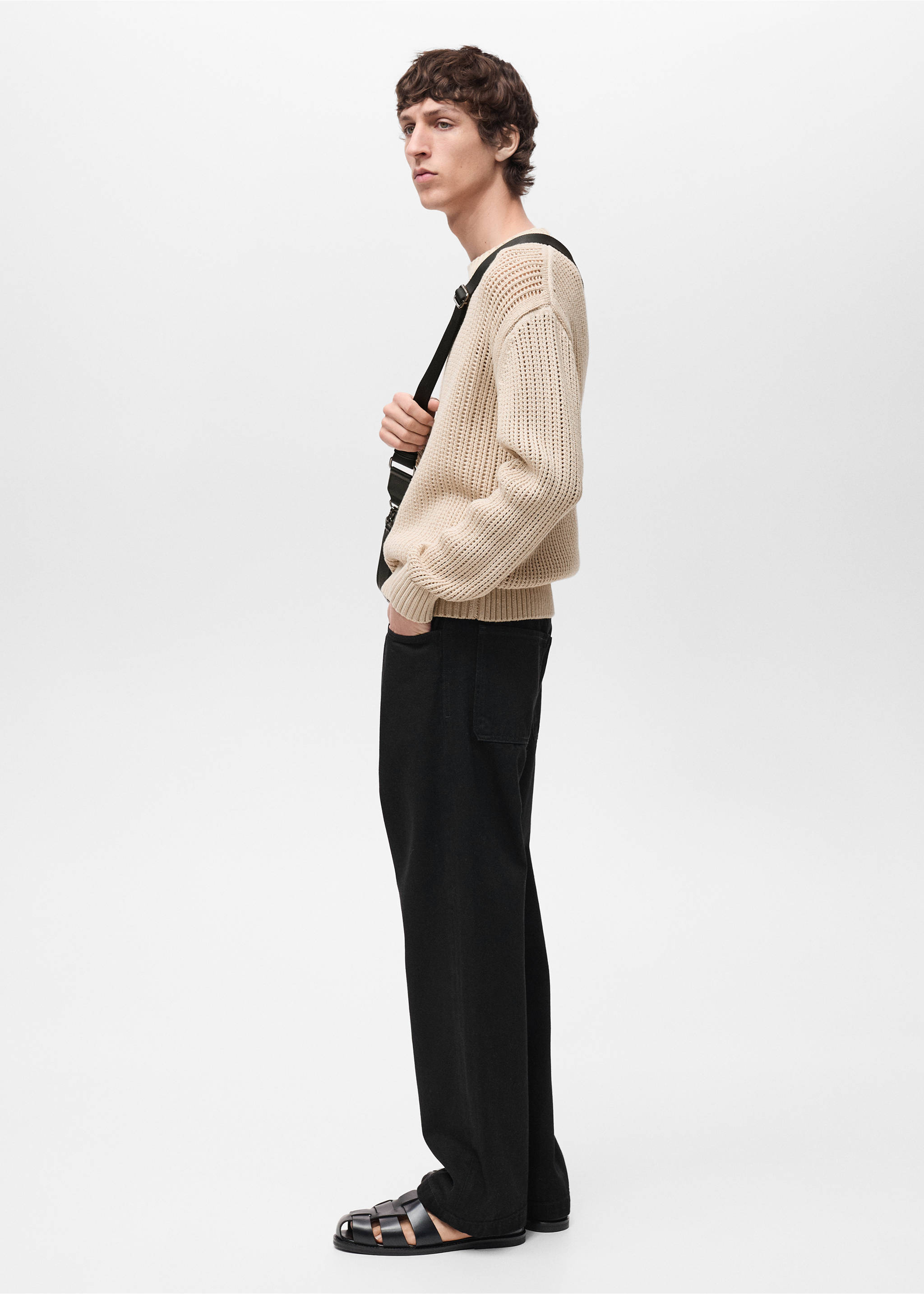 100% cotton openwork knitted sweater - Details of the article 2, Beige. Ref: 87004414-00.