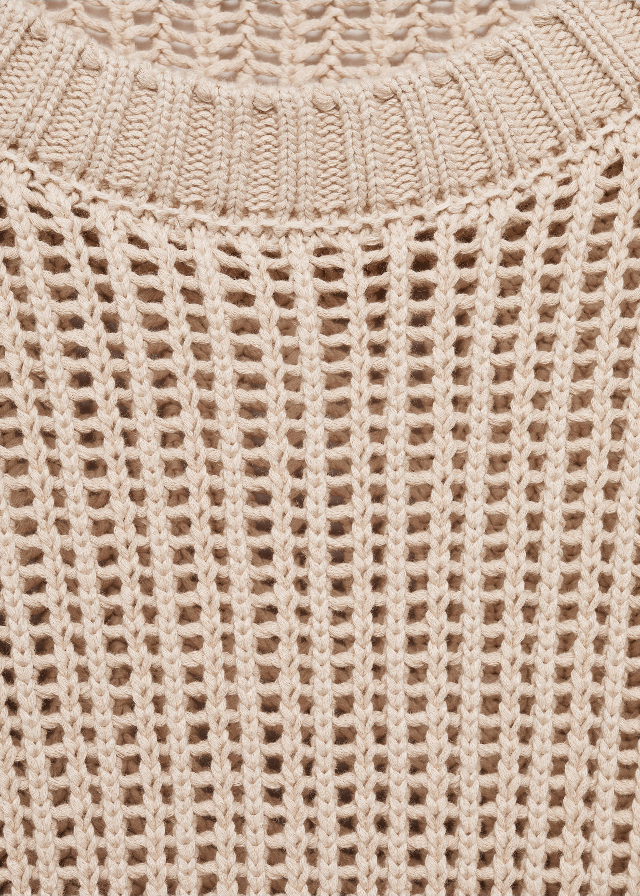 100% cotton openwork knitted sweater - Details of the article 8, Beige. Ref: 87004414-00.