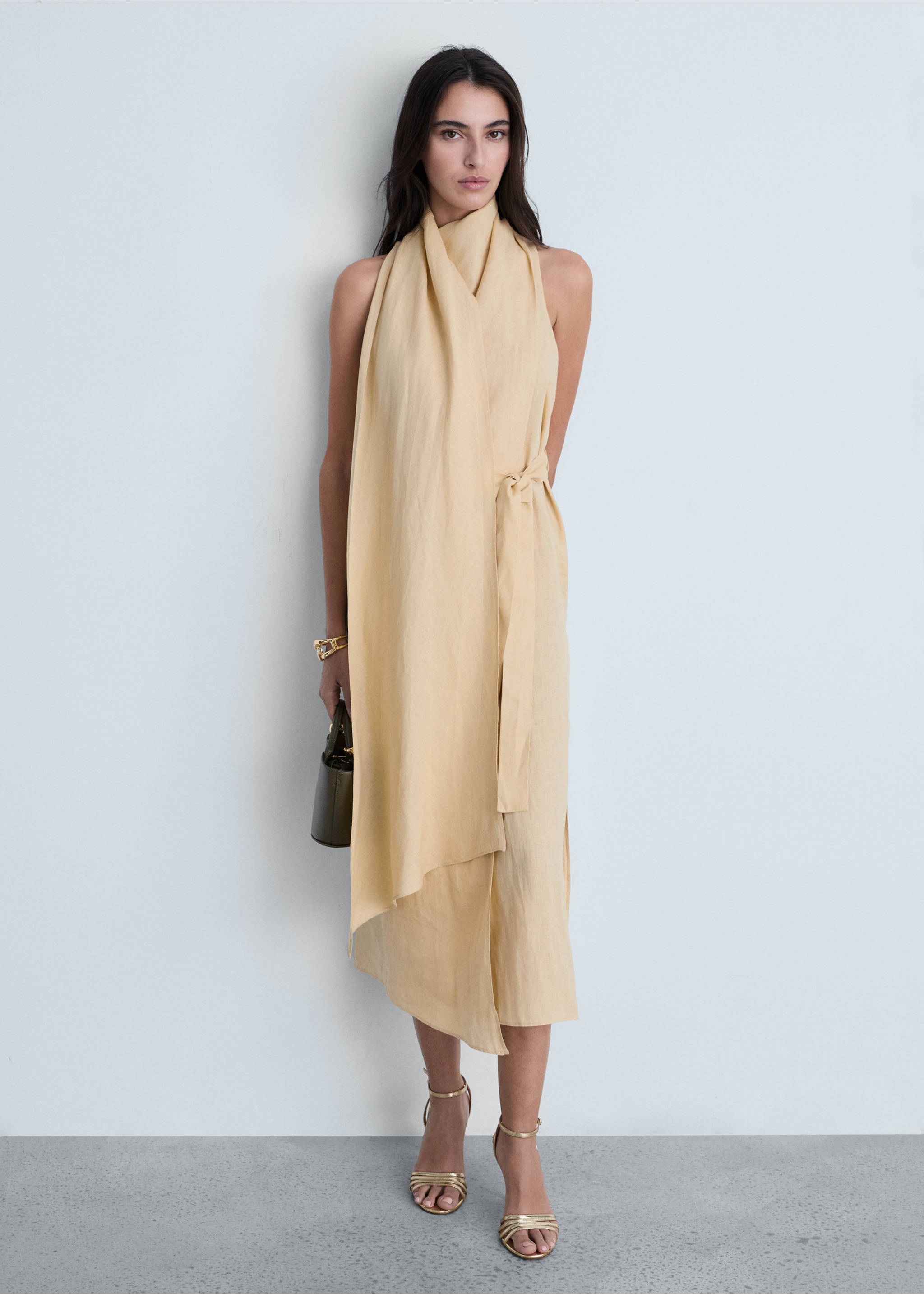 Belt linen dress - General plane, Sand. Ref: 87004783-00.