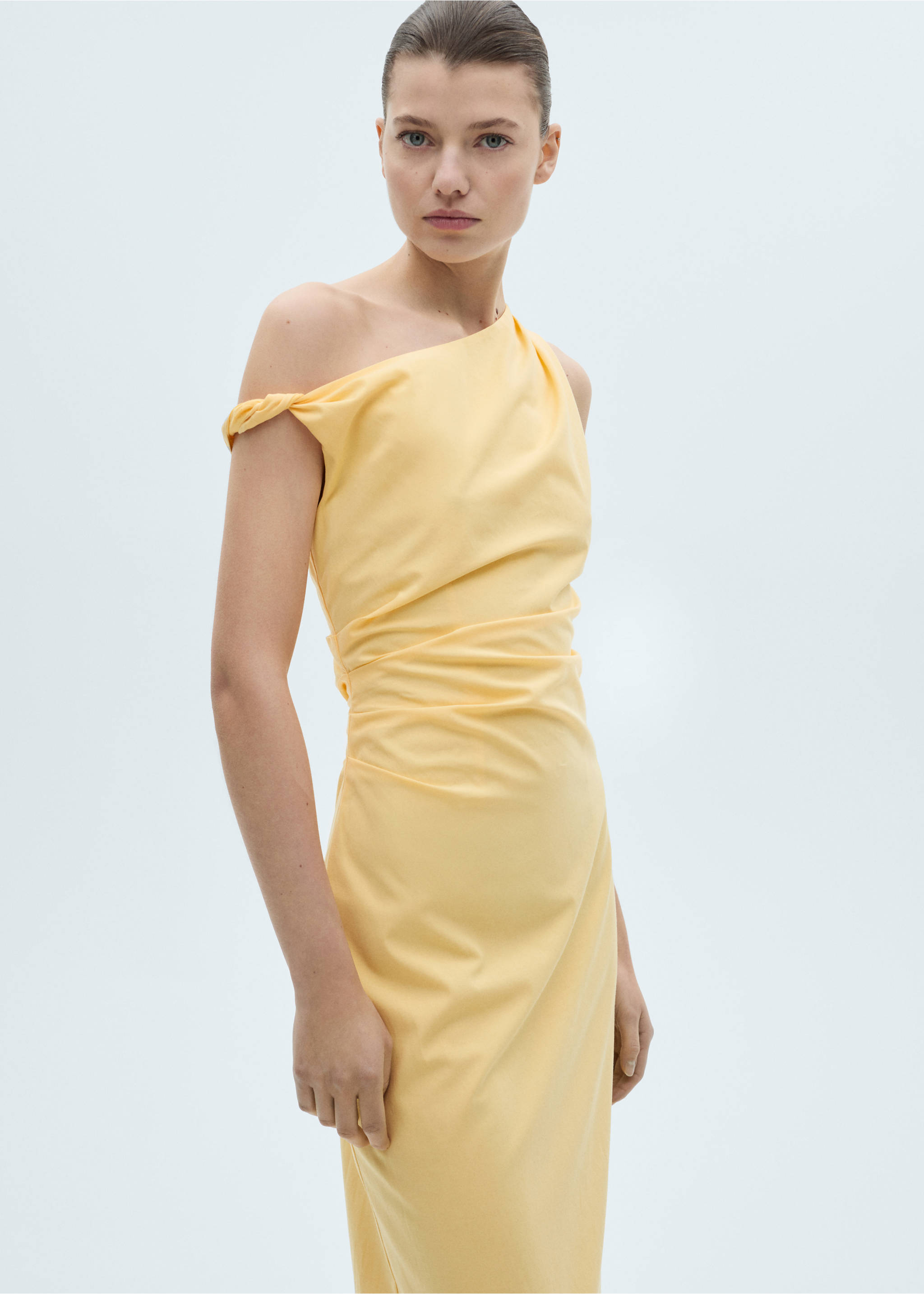 Draped asymmetrical midi-dress - Medium plane, Yellow. Ref: 87004789-00.