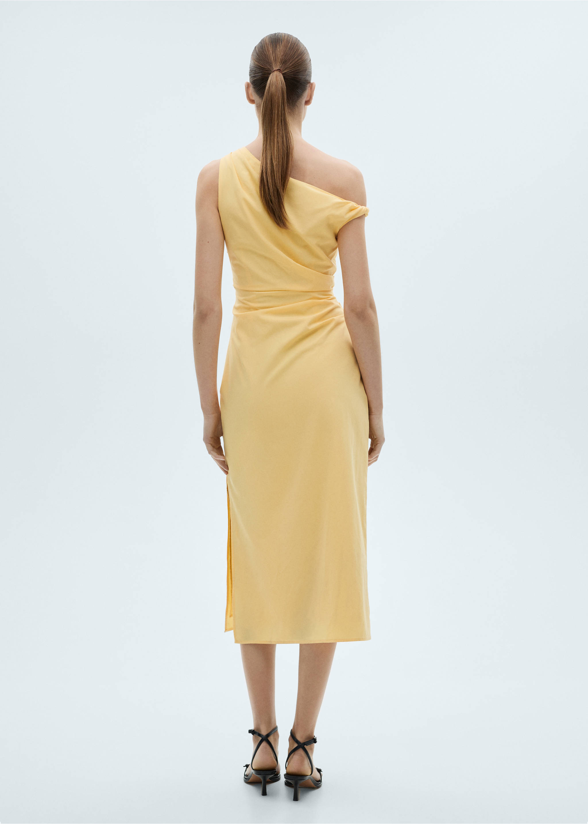 Draped asymmetrical midi-dress - Reverse of the article, Yellow. Ref: 87004789-00.