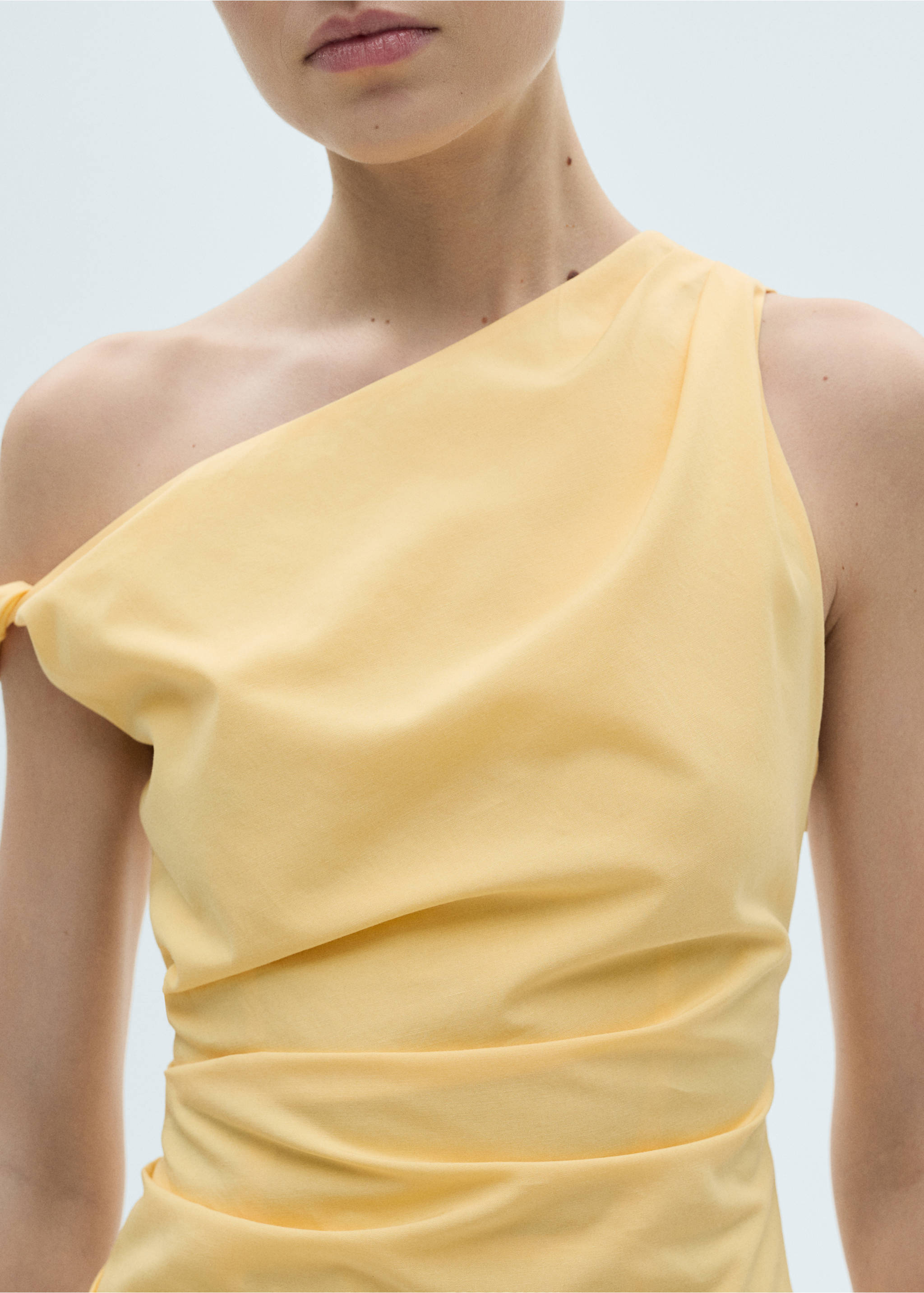 Draped asymmetrical midi-dress - Details of the article 3, Yellow. Ref: 87004789-00.