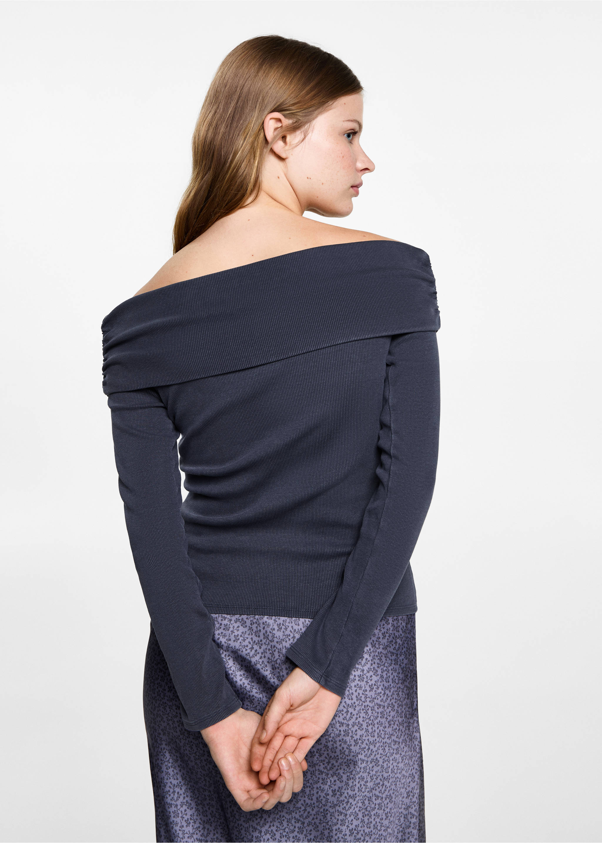 Off-shoulder T-shirt - Reverse of the article, Dark Navy. Ref: 87004791-00.
