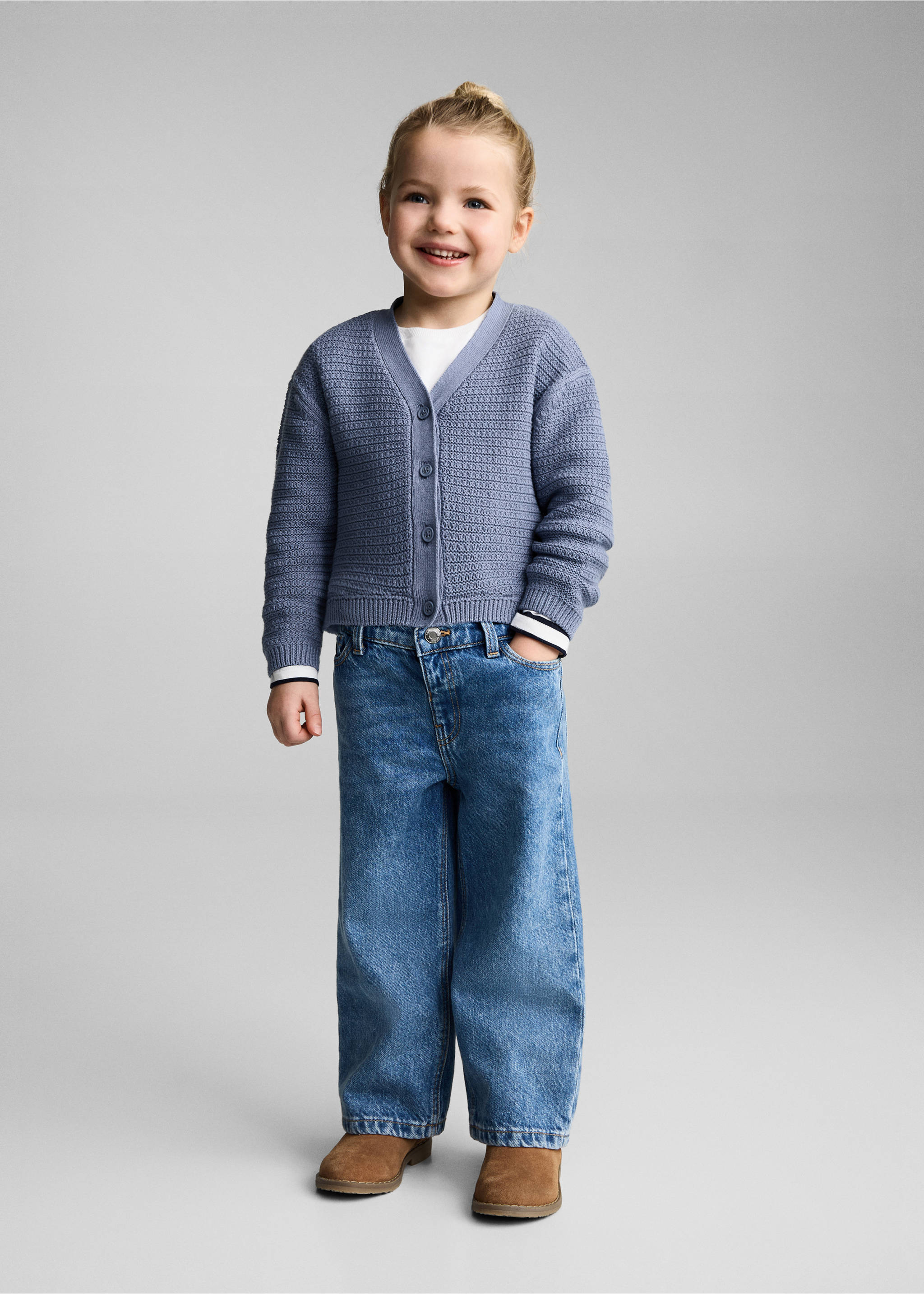 Combination knitted cotton cardigan - General plane, Blue. Ref: 87004795-00.