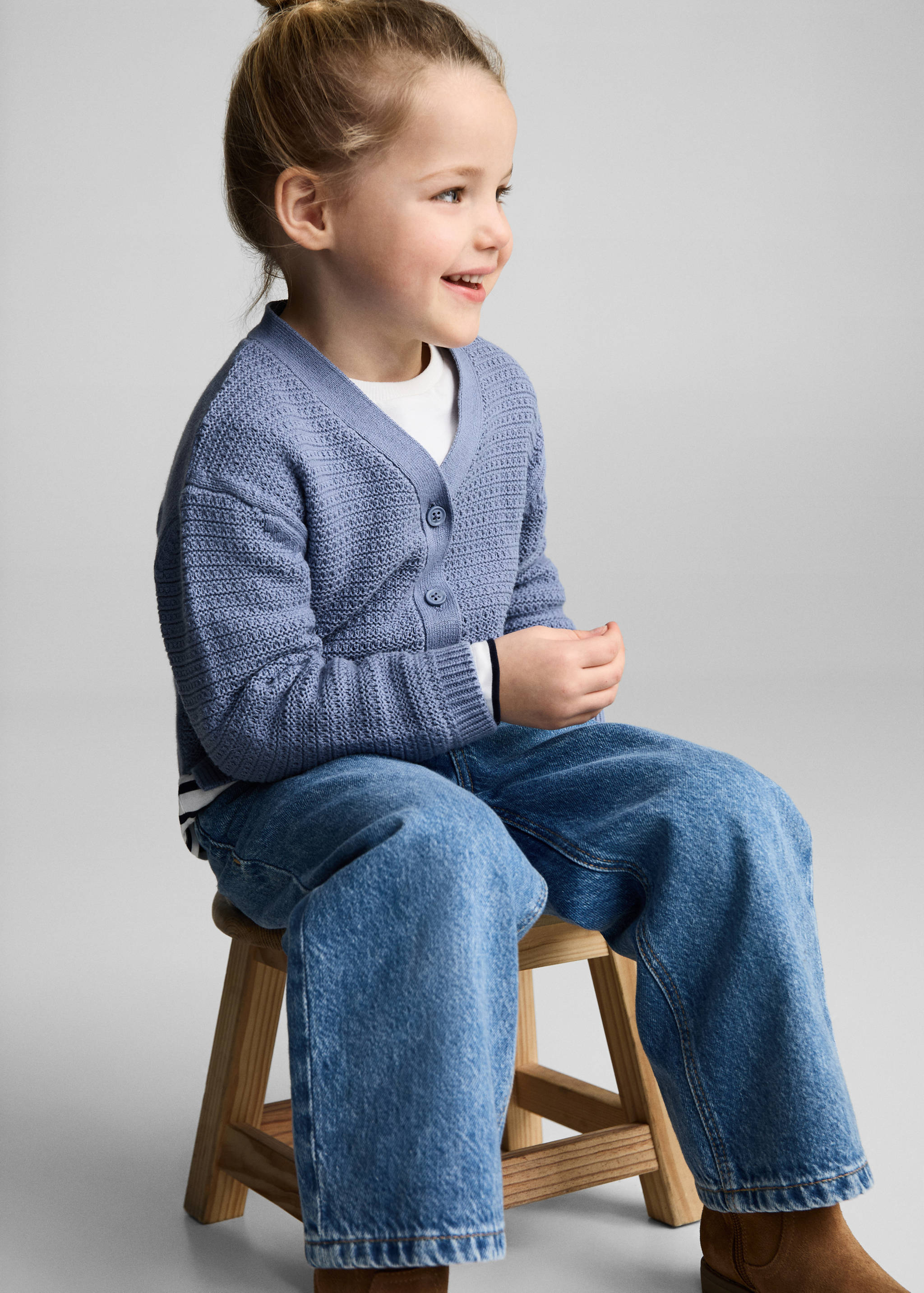 Cárdigan algodón punto combinado - Plano medio