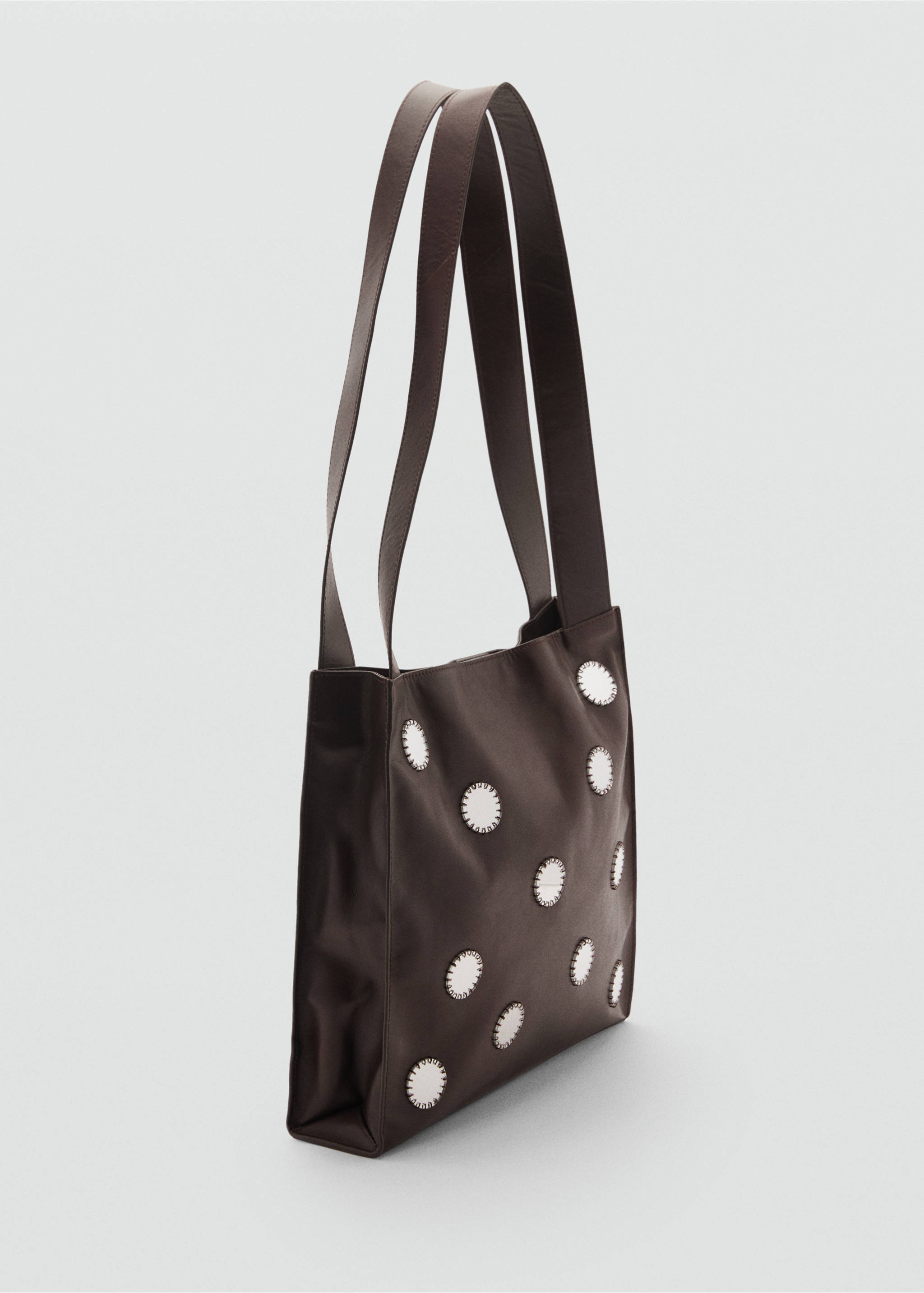 Double-handle leather bag with mirrors - Medium plane, Chocolate. Ref: 87004810-00.