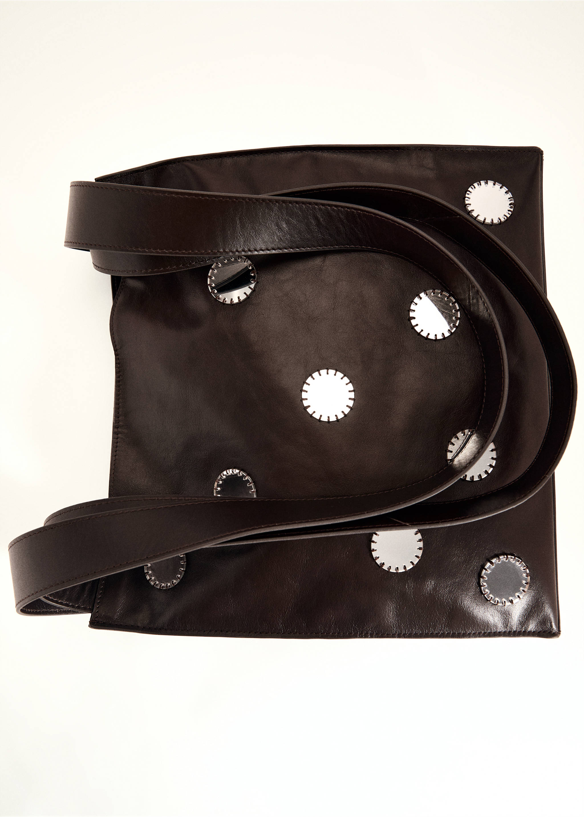 Double-handle leather bag with mirrors - Details of the article 5, Chocolate. Ref: 87004810-00.